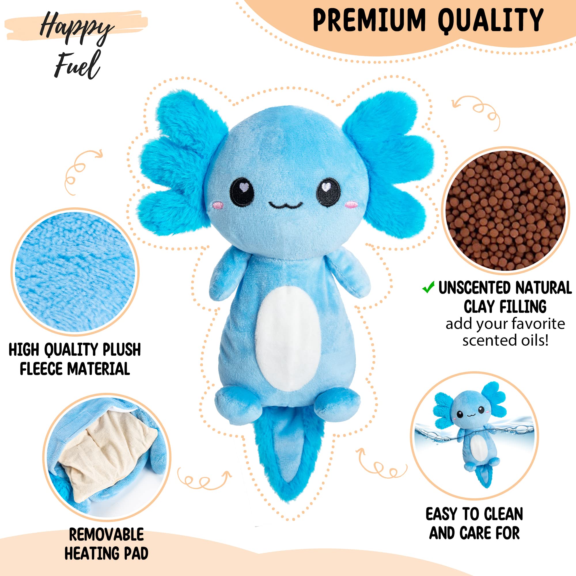 Happy Fuel Axolotl diseño kawaii atrae a niños y adultos