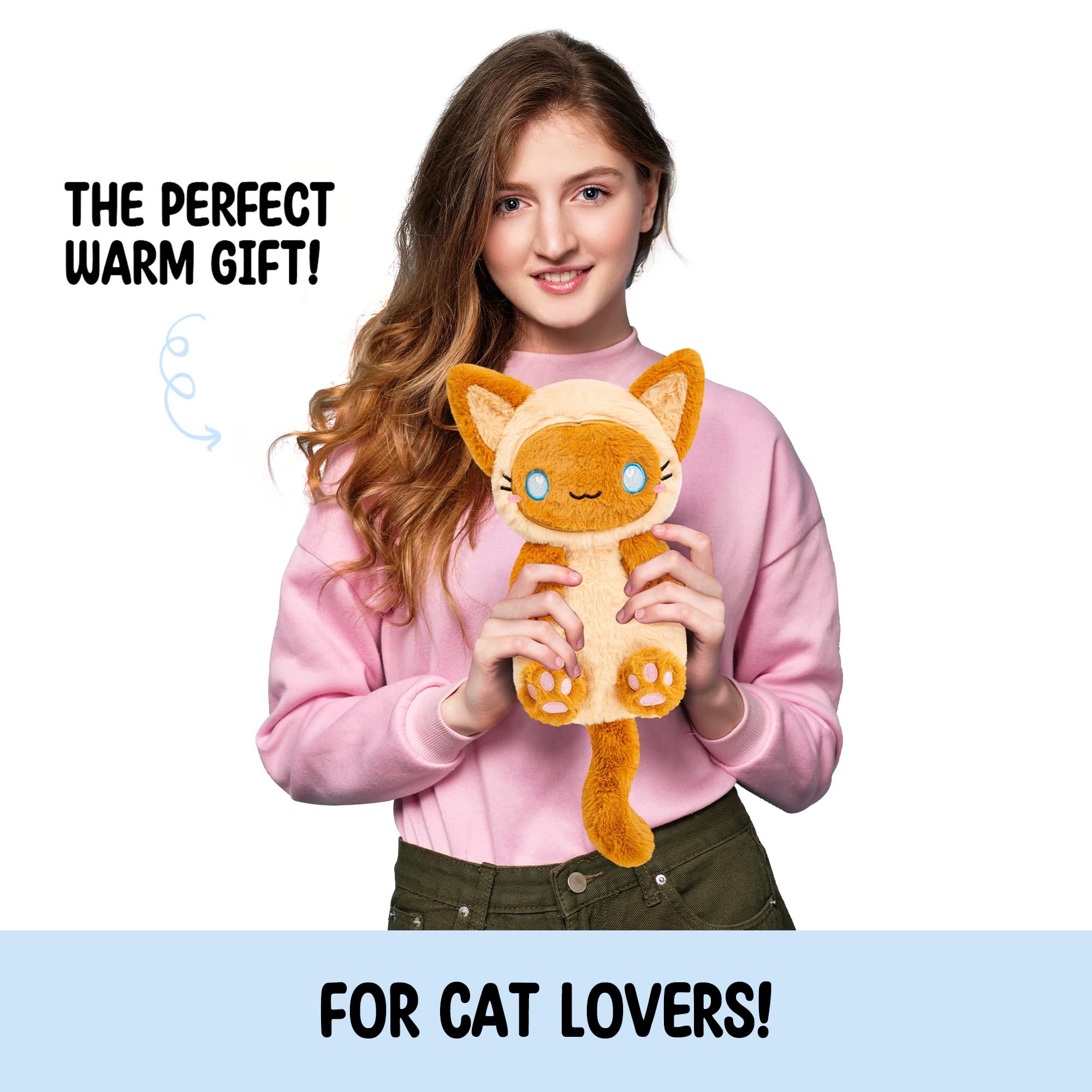Almohada calentante Siamés de Happy Fuel vista trasera con funda suave.