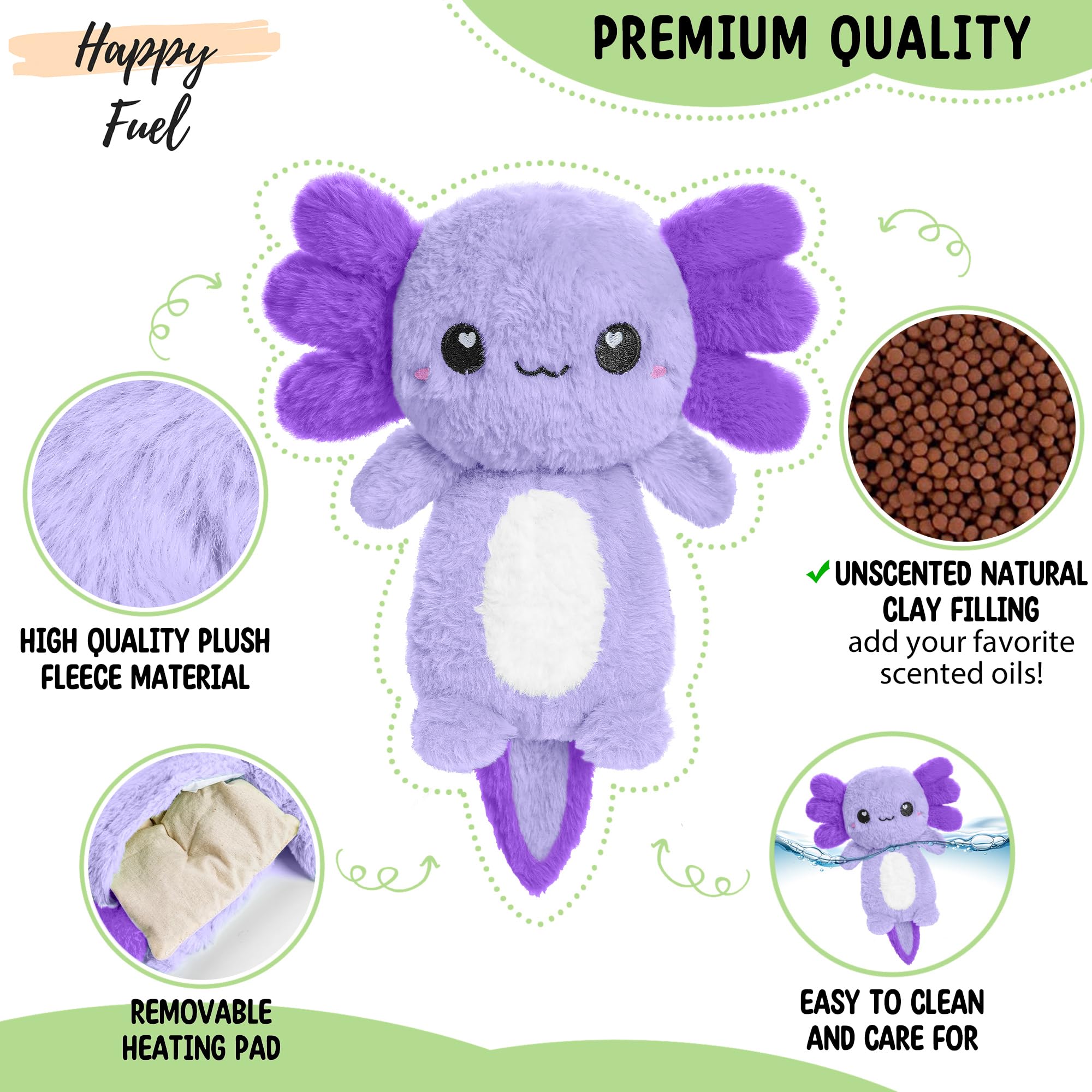 Axolotl morado relleno con cuentas naturales para calor suave