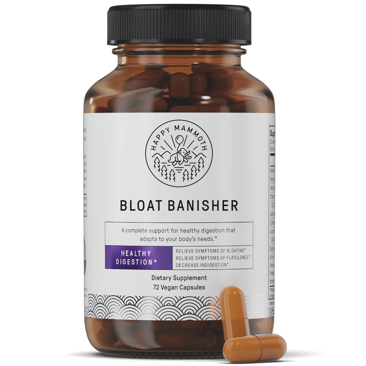 Happy Mammoth Bloat Banisher: botella de cápsulas para digestión diaria más ligera
