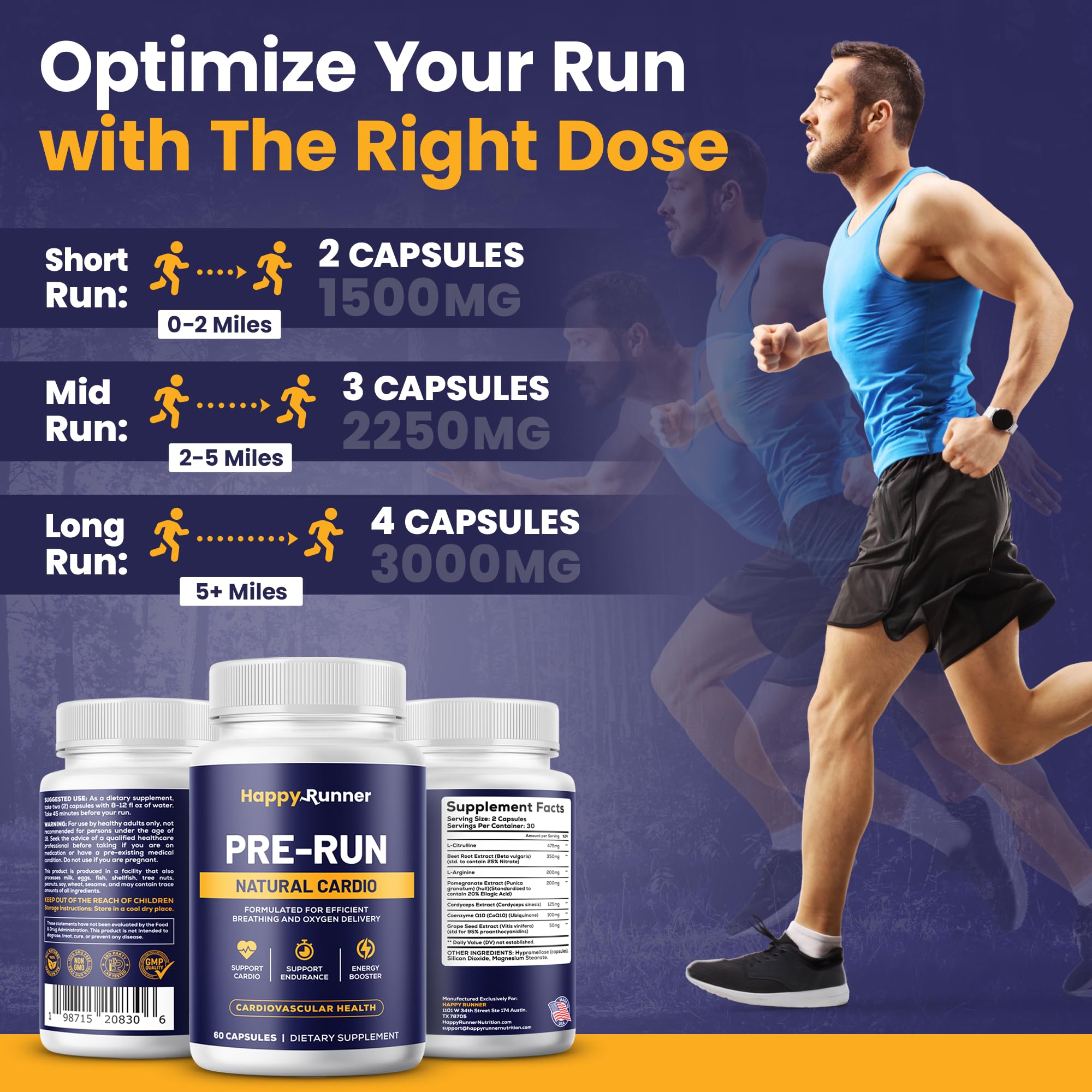 Happy Runner Pre-Run: etiqueta nutricional con ingredientes naturales
