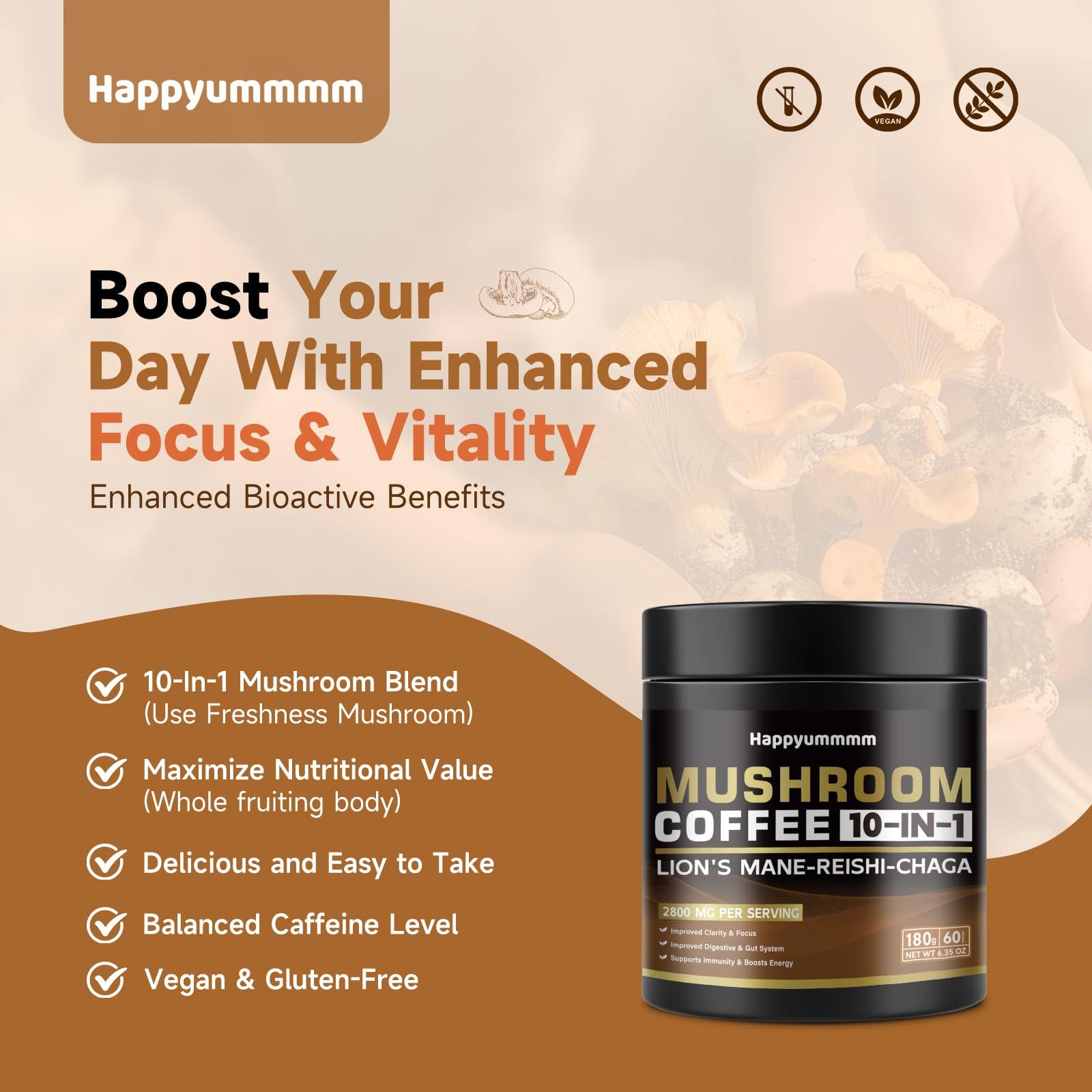 Happyummmm cacao y beta-d-glucanos en polvo para nutrición diaria.