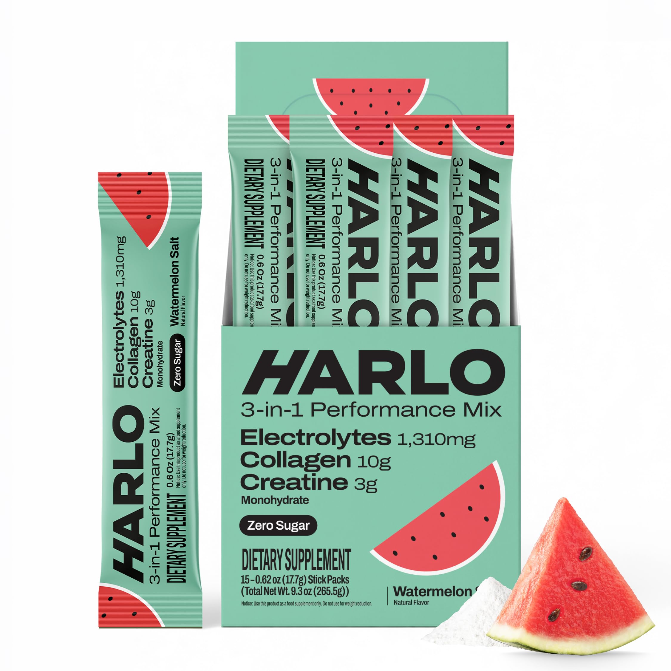 Harlo polvos electrolitos sabor sandía con sal para hidratación en entrenamientos intensos