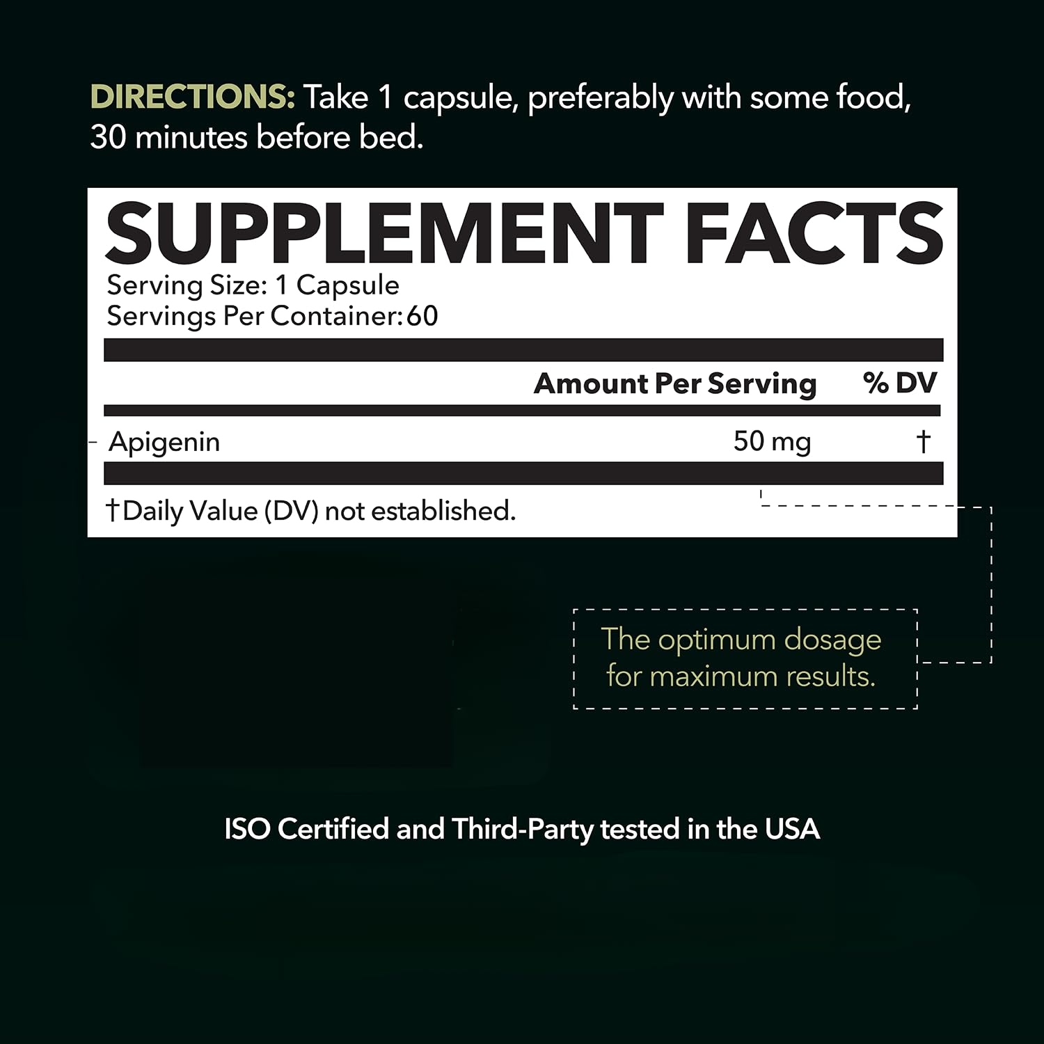 HAVASU NUTRITION Apigenina 50 mg - cápsulas visibles para usar cada día.
