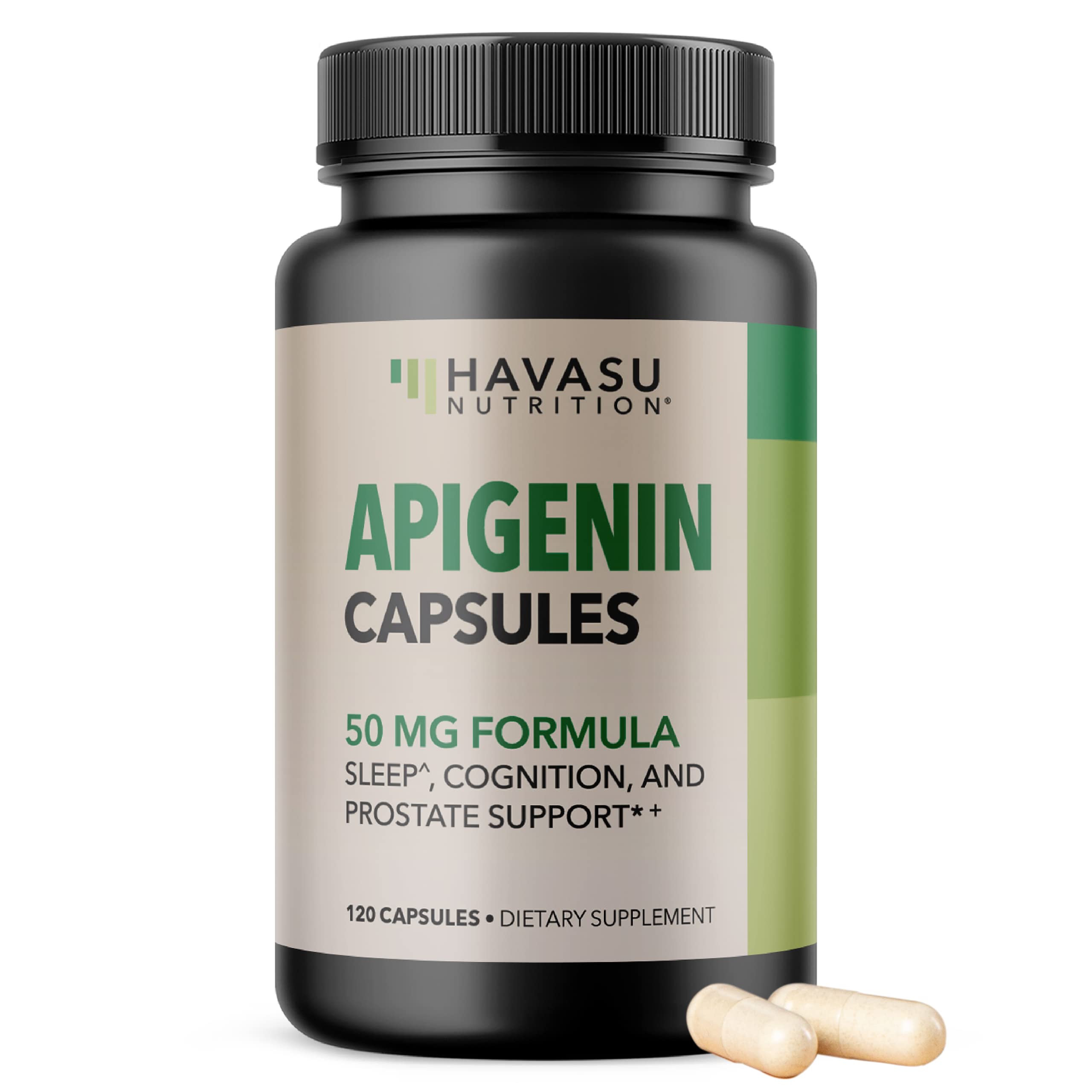 HAVASU NUTRITION Apigenin cápsulas, botella-frente, favorece la relajación nocturna.