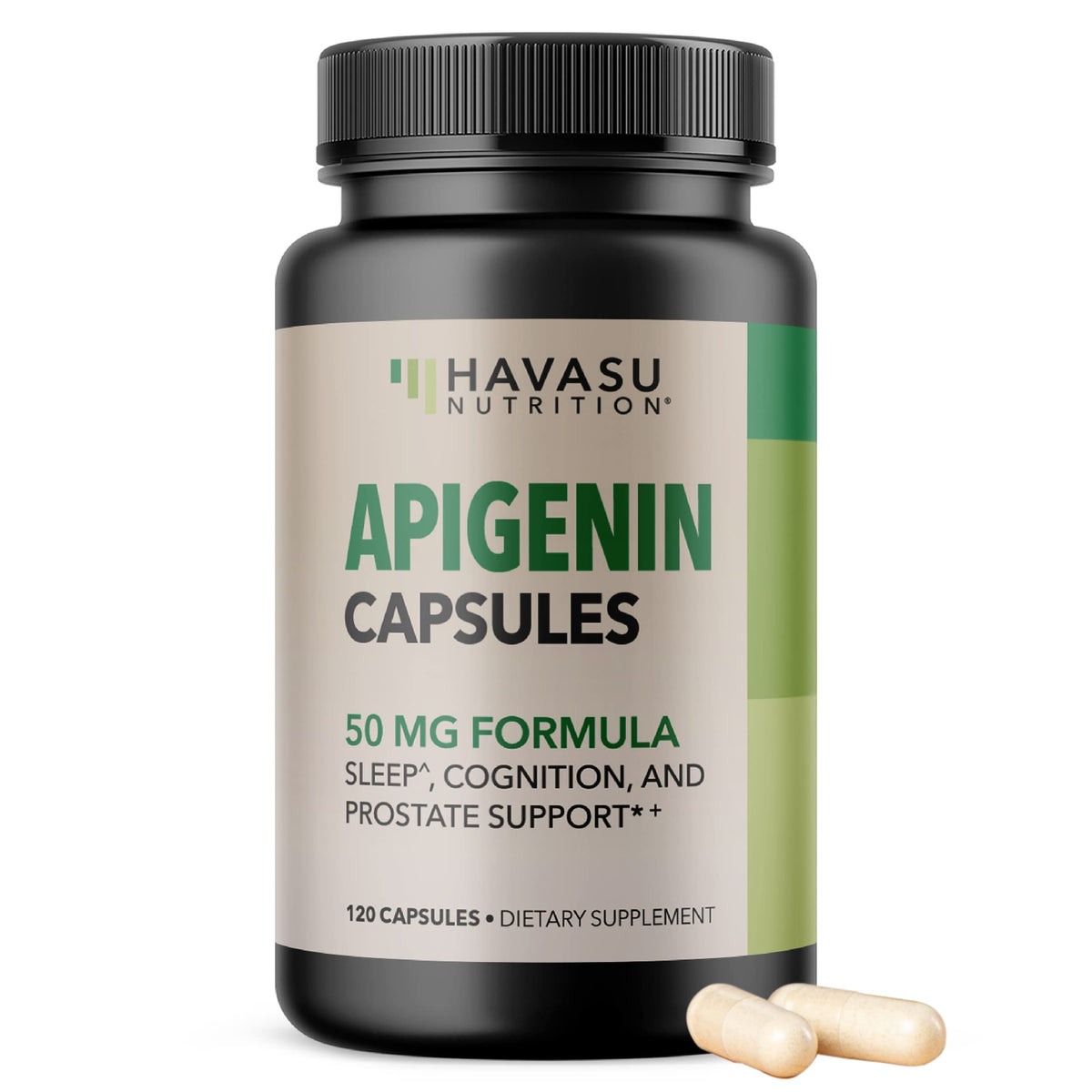 HAVASU NUTRITION Apigenin cápsulas, botella-frente, favorece la relajación nocturna.