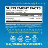 Gota de HAVASU NUTRITION B12 frambuesa para absorción y uso diario.