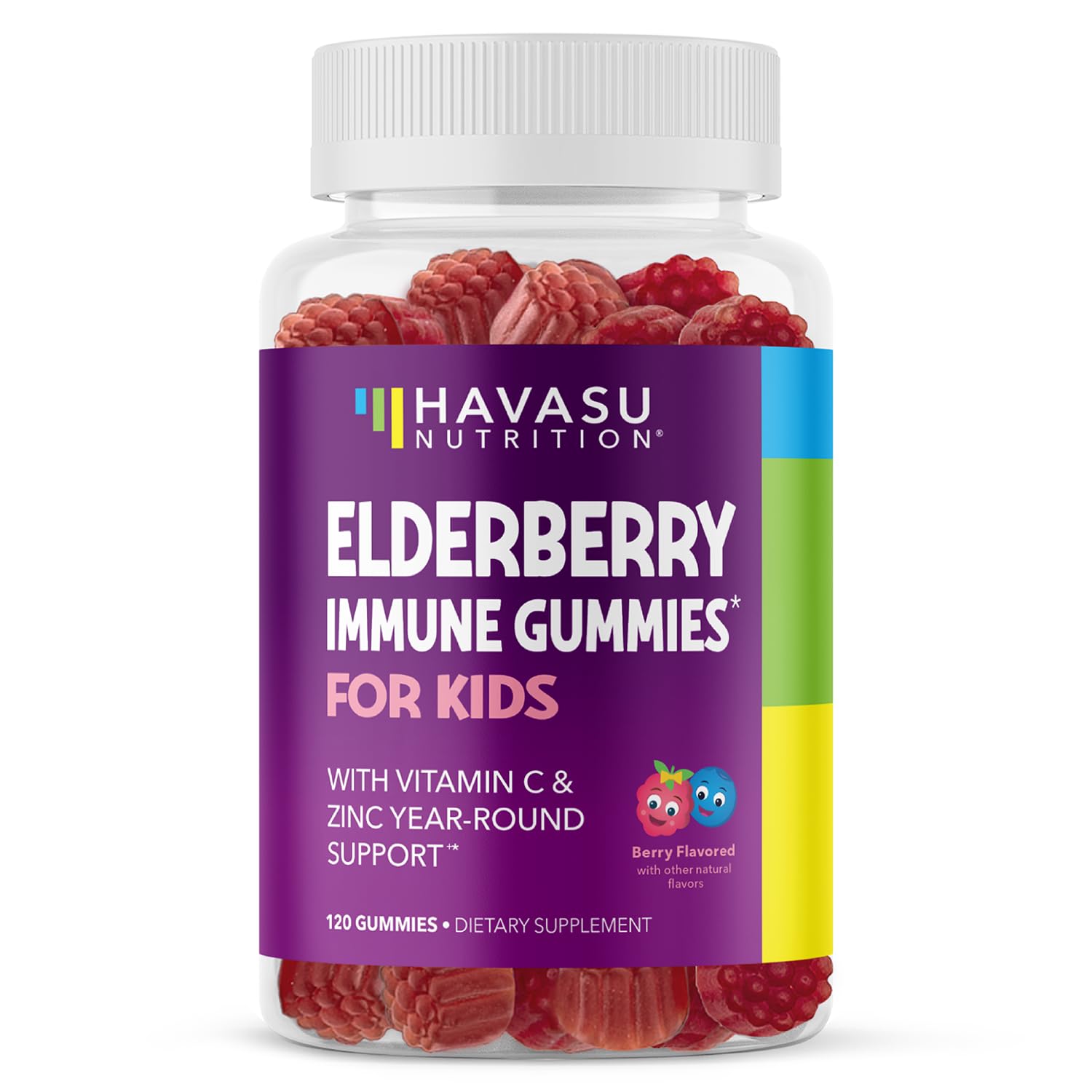 Gomitas de saúco Havasu Nutrition para niños en envase, apoyo inmune diario