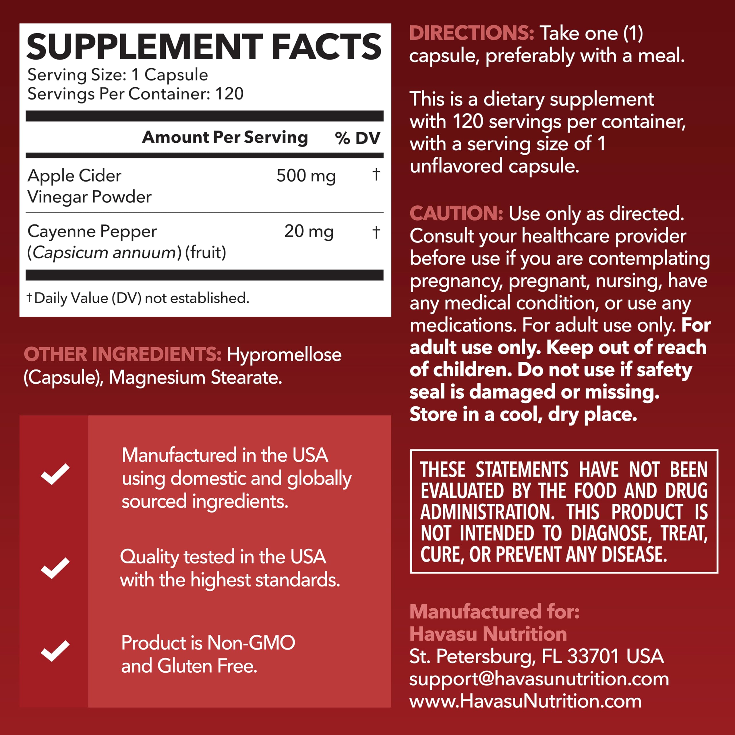 HAVASU NUTRITION cápsulas con pimienta cayena para metabolismo y digestión.