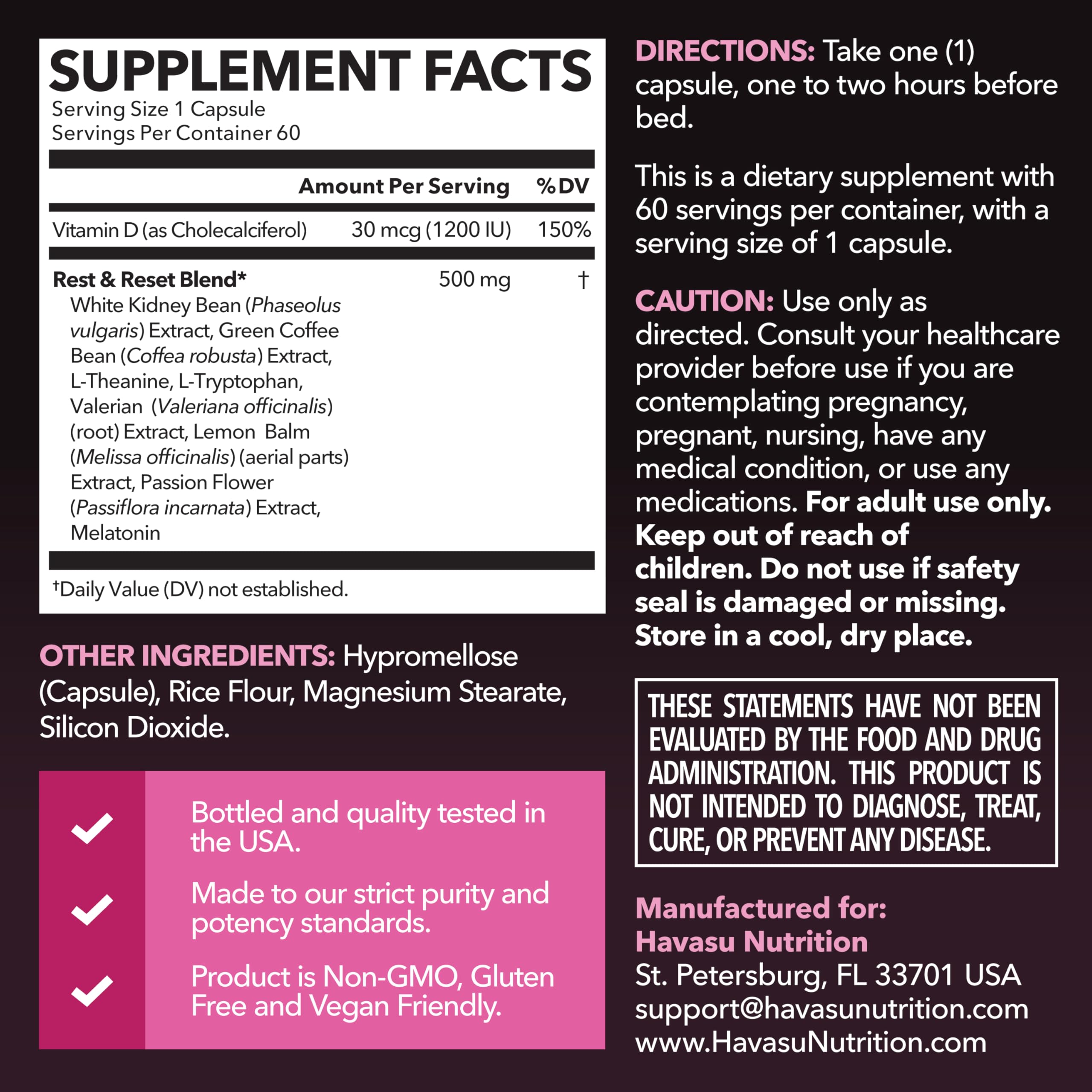 HAVASU NUTRITION cápsulas: formato práctico para consumo nocturno y cómodo