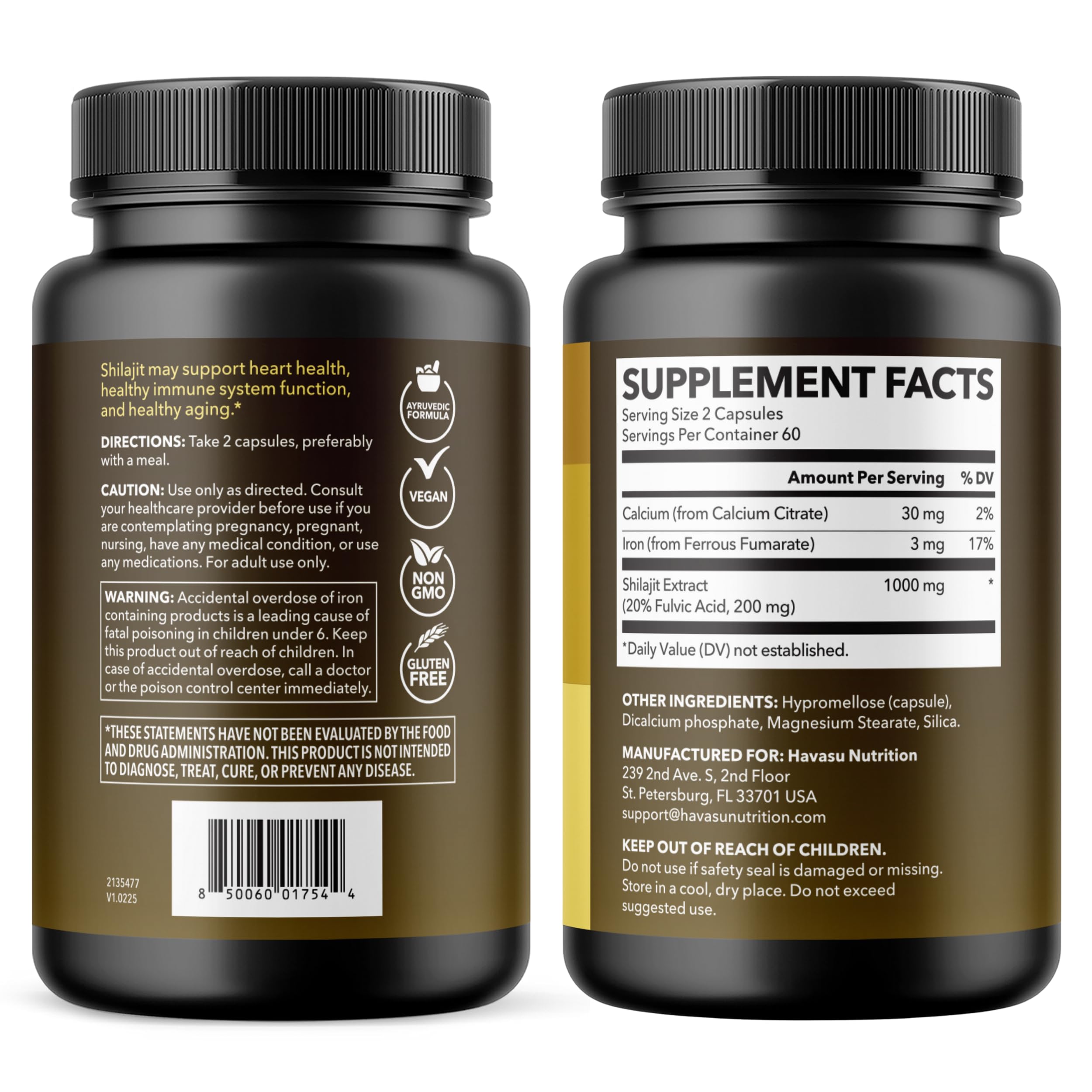 Presentación 120 cápsulas HAVASU Shilajit para consumo prolongado