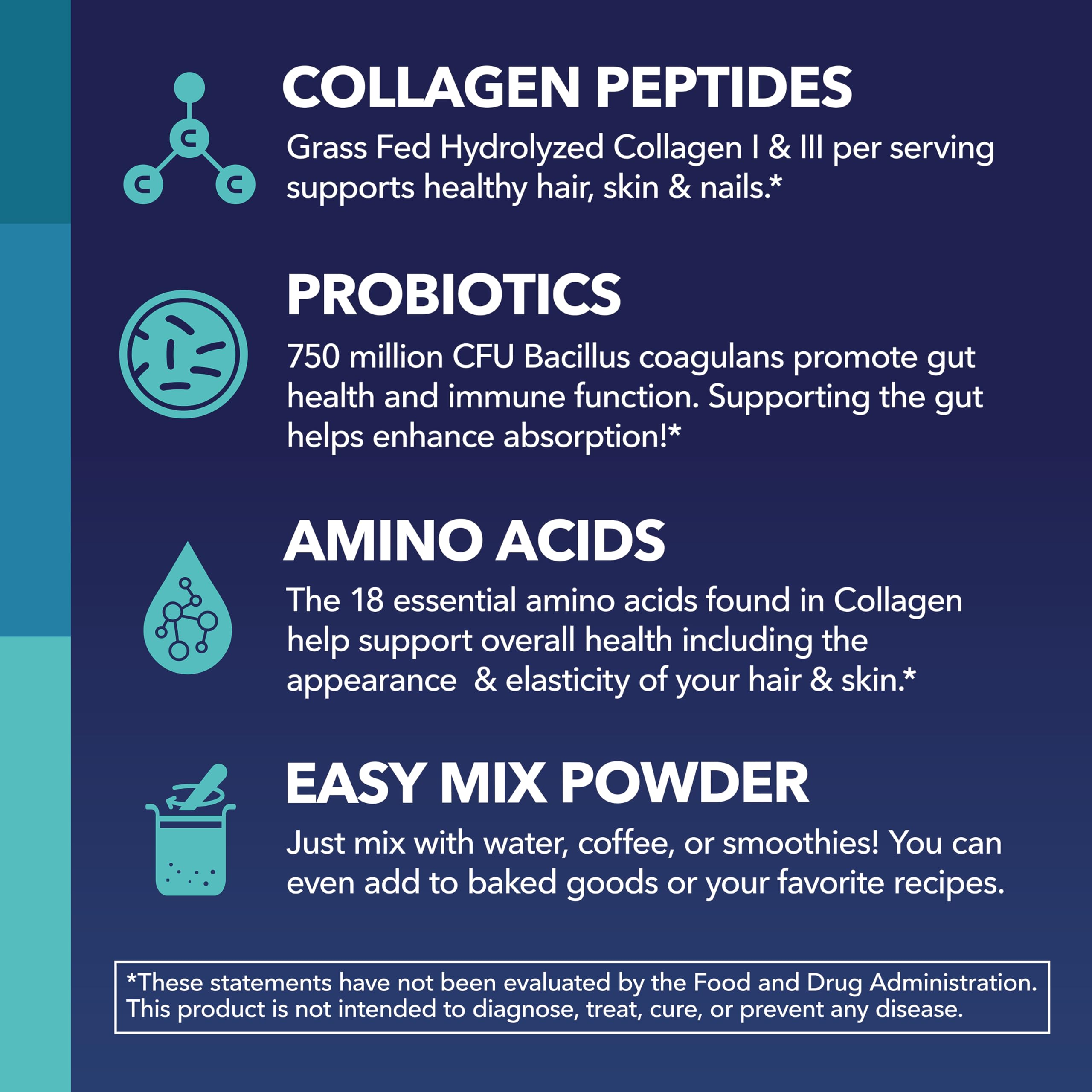 HAVASU NUTRITION Collagen Probiotics etiqueta sin sabor para uso versátil
