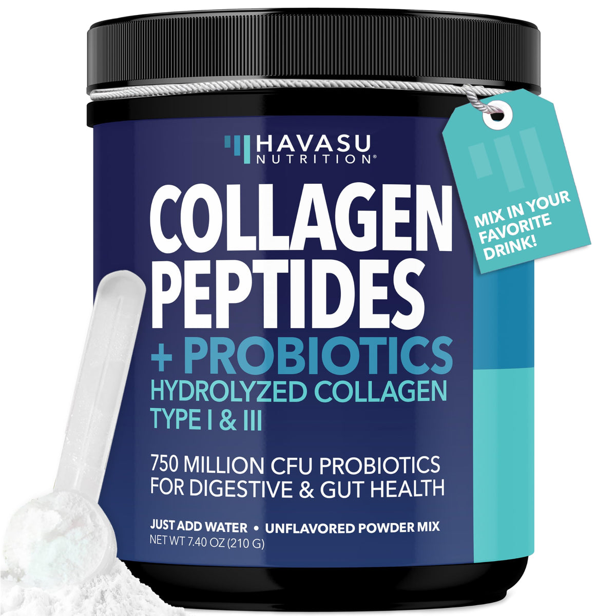 HAVASU NUTRITION Collagen Probiotics polvo en vaso para mezcla suave