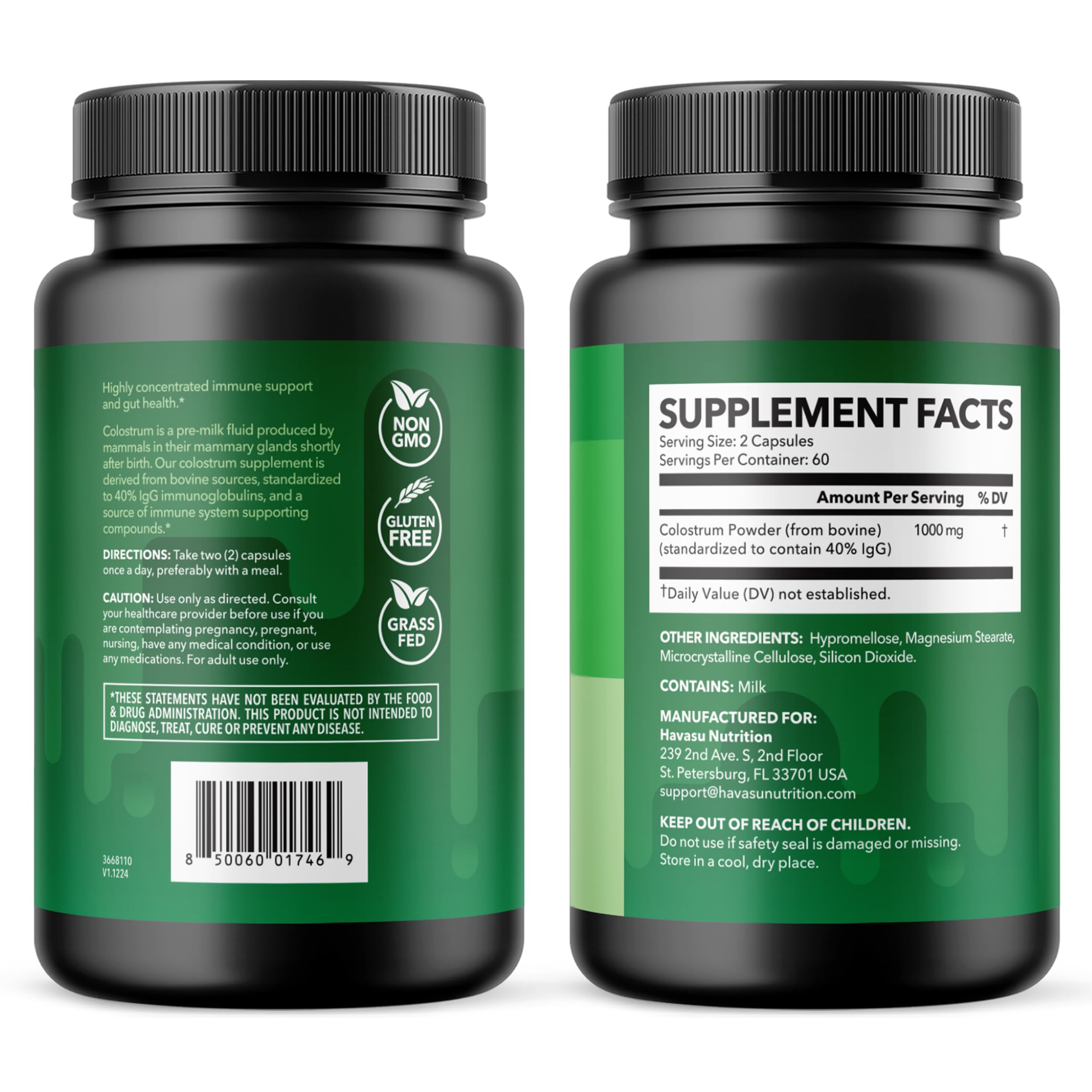 Cápsulas HAVASU NUTRITION Colostrum preparadas para consumo diario