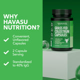 IgG 40 por ciento en HAVASU NUTRITION Colostrum, etiqueta informativa