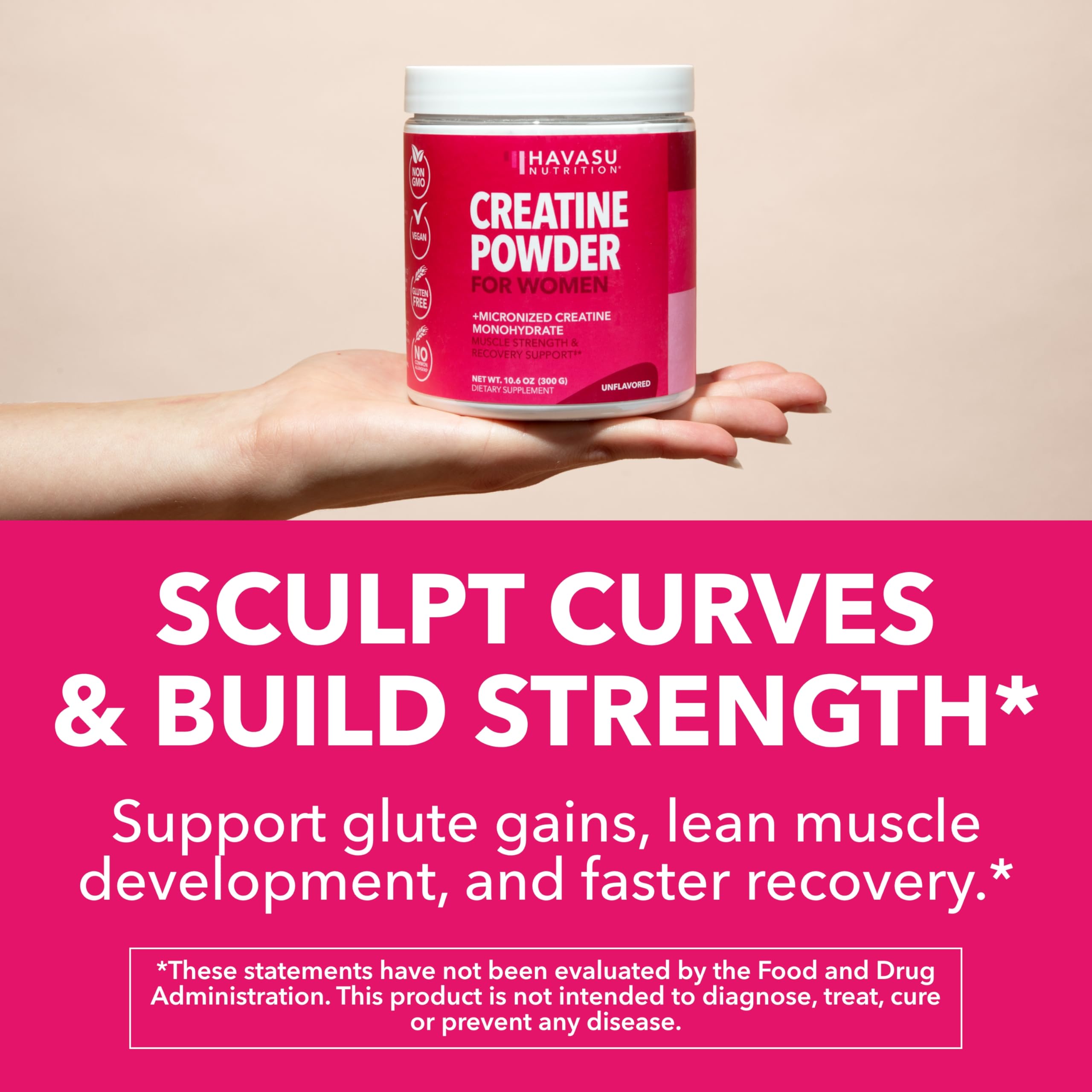 HAVASU NUTRITION Creatine para mujeres, disolucion en agua para mezcla rápida