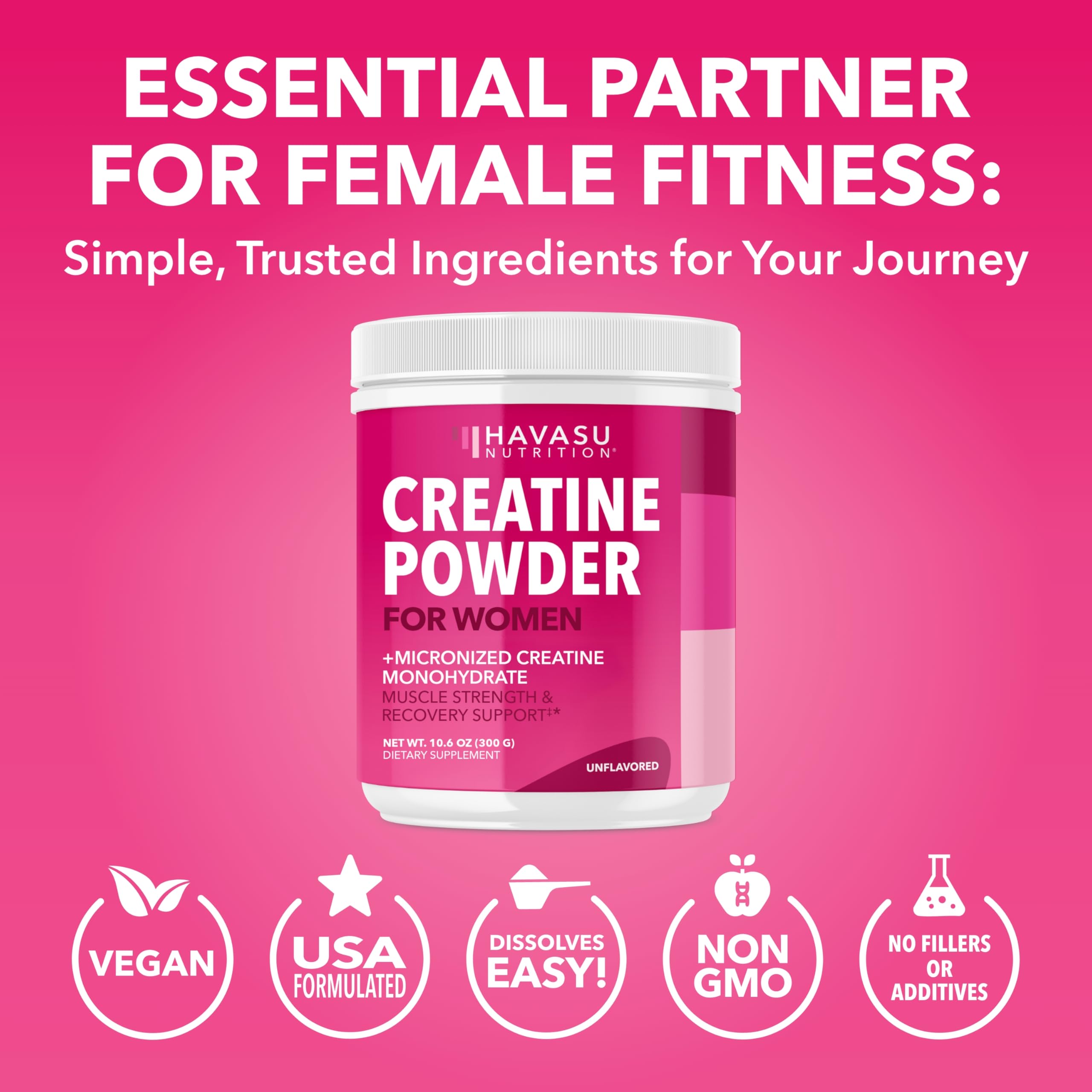 HAVASU NUTRITION Creatine para mujeres, textura polvo lista para mezclar