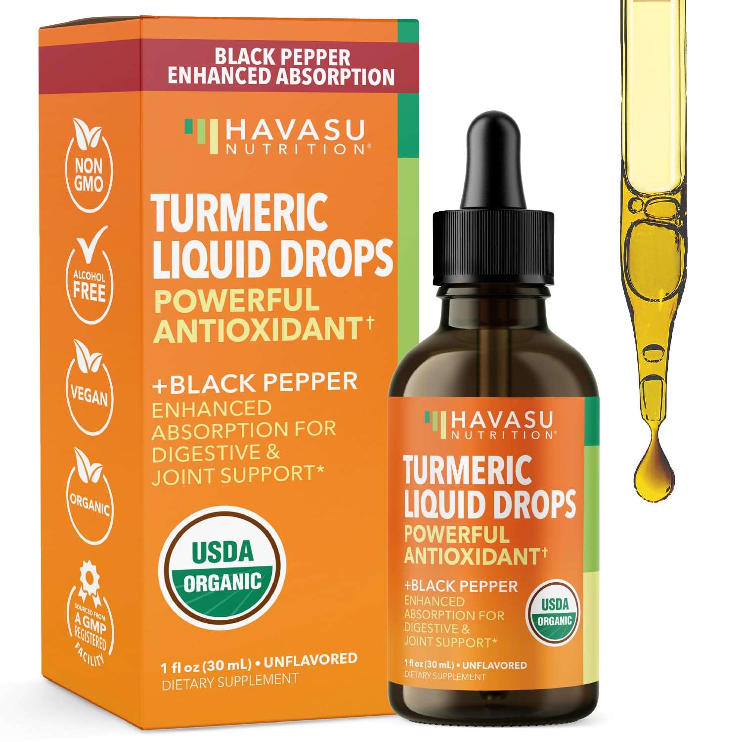 HAVASU NUTRITION cúrcuma líquido 1000 mg para apoyo inmunitario y digestivo.