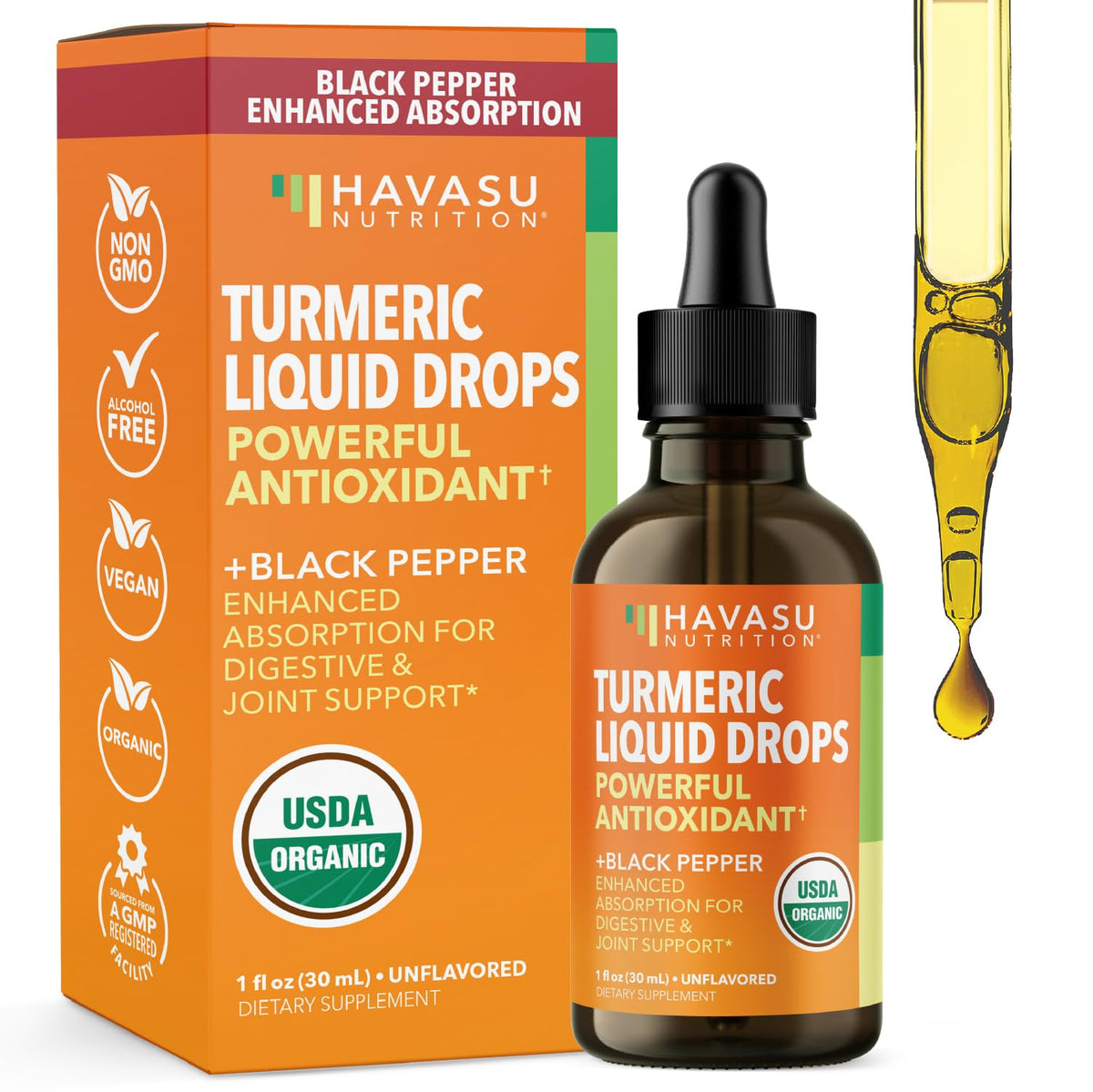 HAVASU NUTRITION cúrcuma líquido 1000 mg para apoyo inmunitario y digestivo.