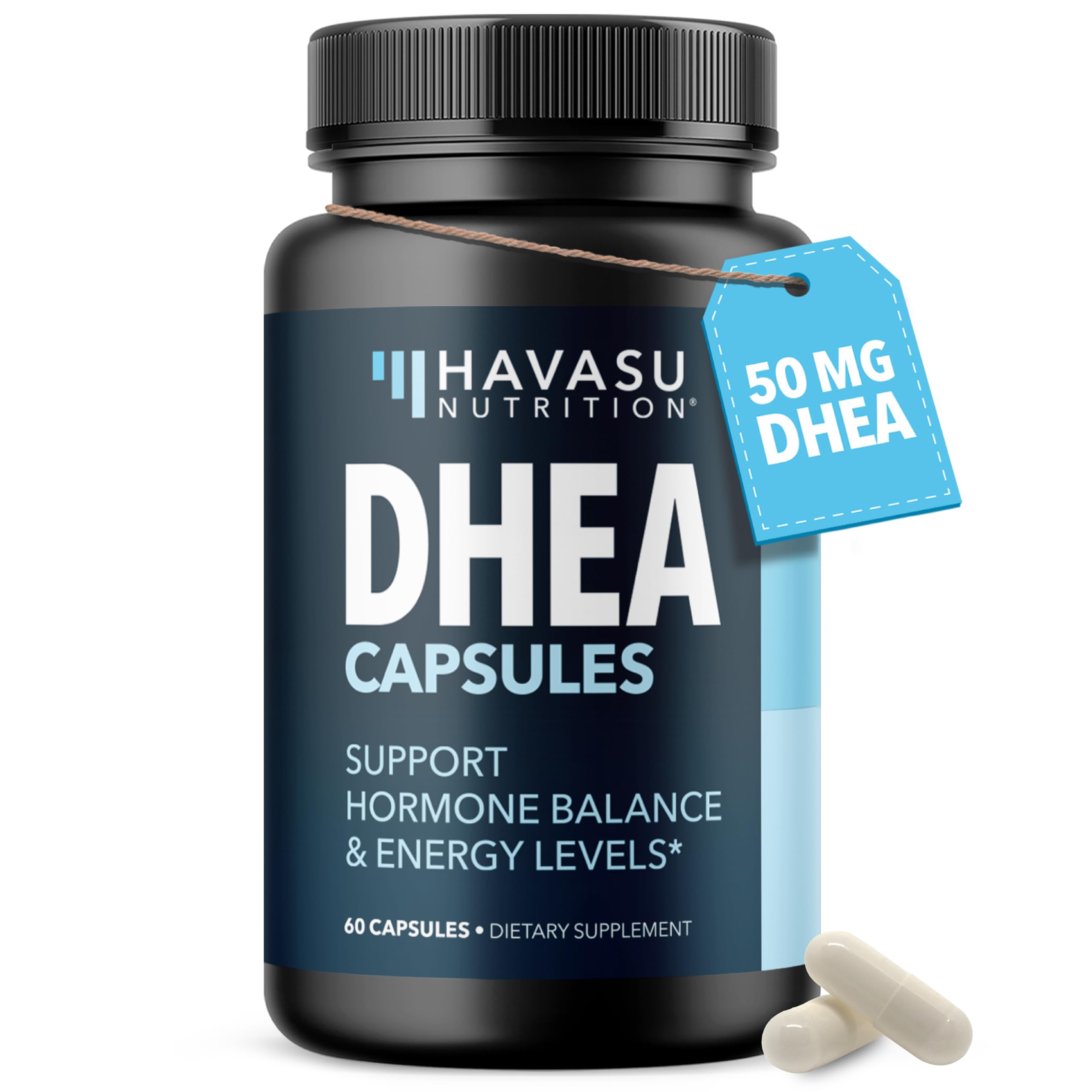 HAVASU NUTRITION DHEA 50 mg, cápsulas en botella, favorece energía diaria y equilibrio