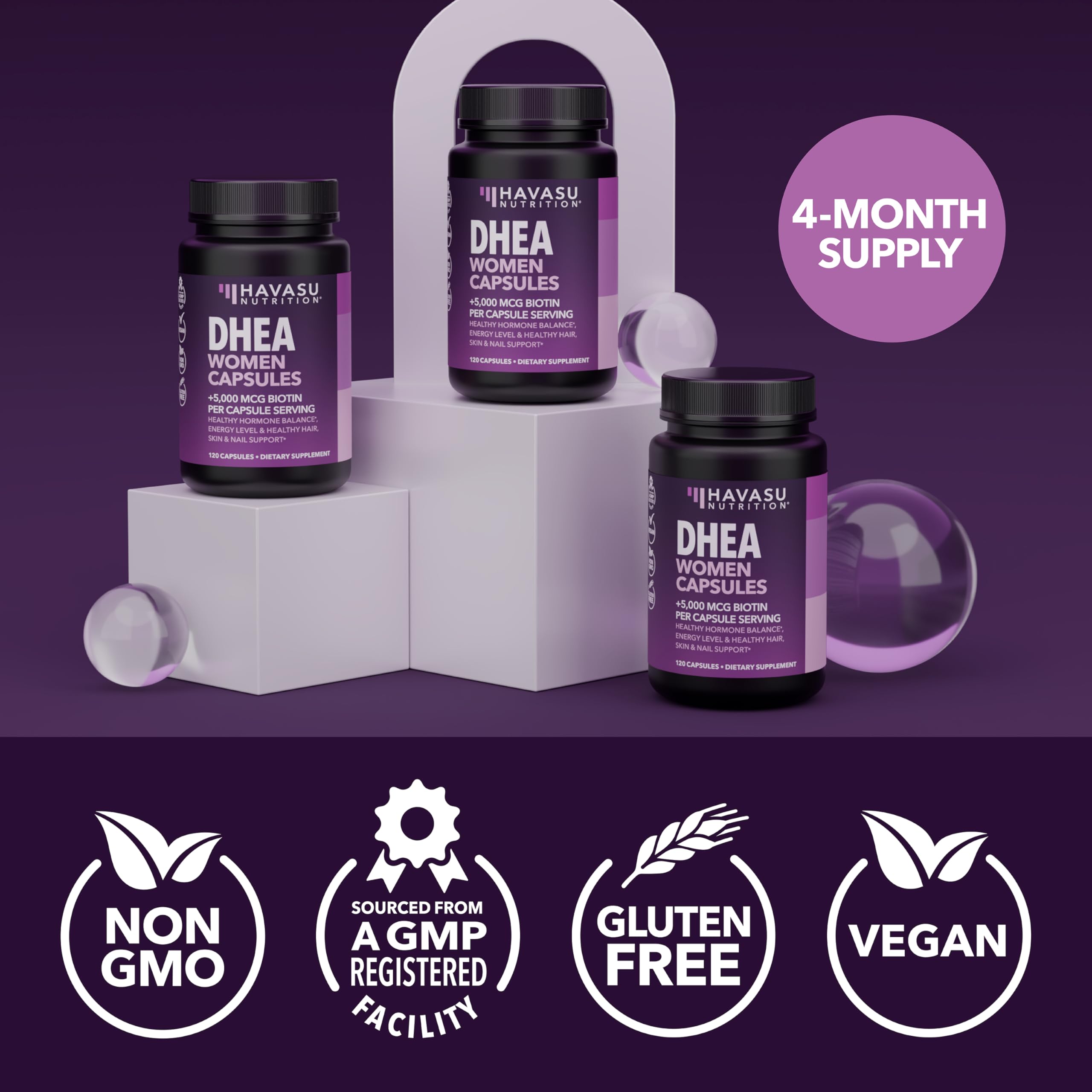 HAVASU NUTRITION DHEA con Biotina, libre de gluten