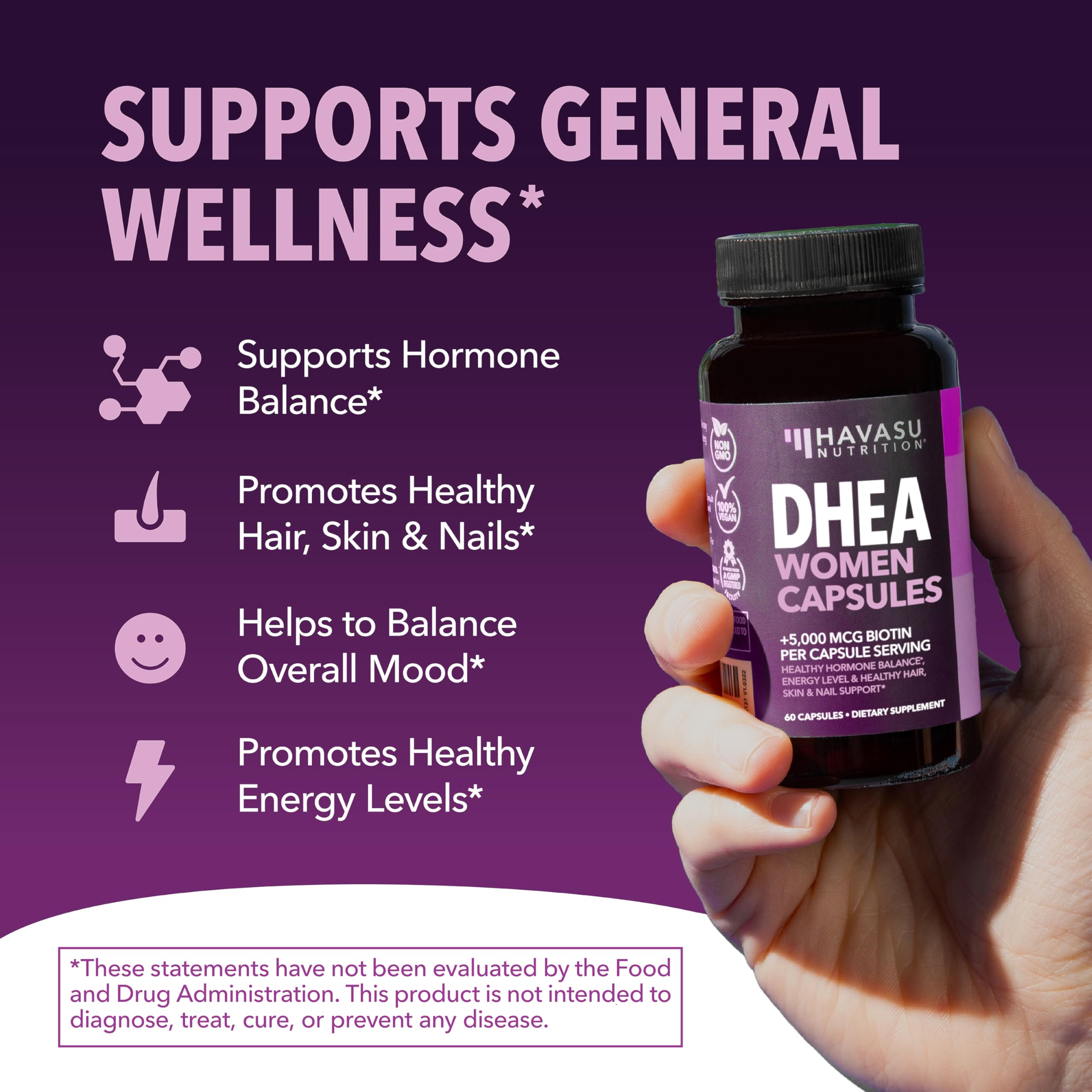 HAVASU NUTRITION DHEA con Biotina, piel radiante y brillo natural