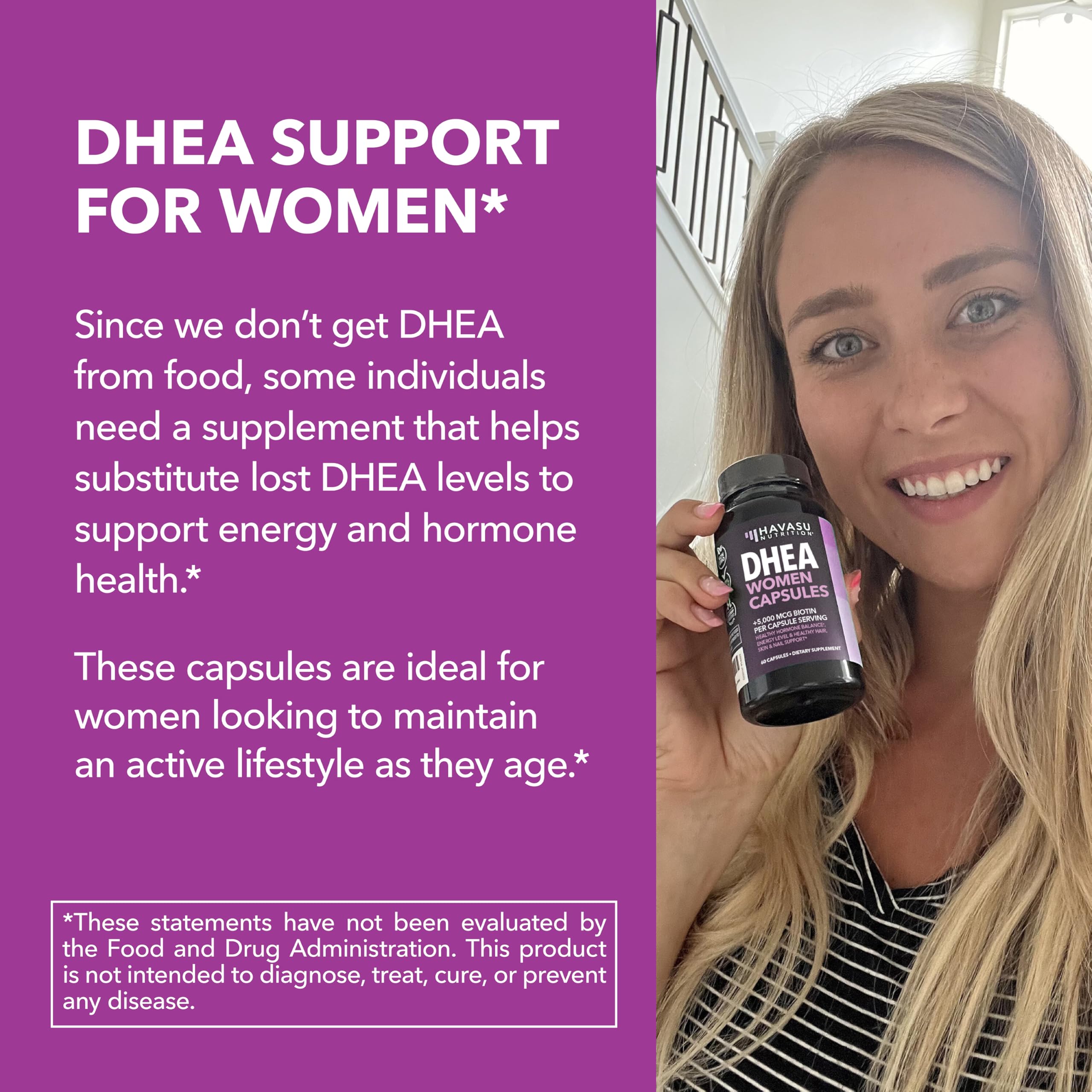 HAVASU NUTRITION DHEA con Biotina, fórmula vegana sin OGMs
