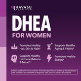 Etiqueta de HAVASU NUTRITION DHEA destacando biotina para cabello, piel y uñas