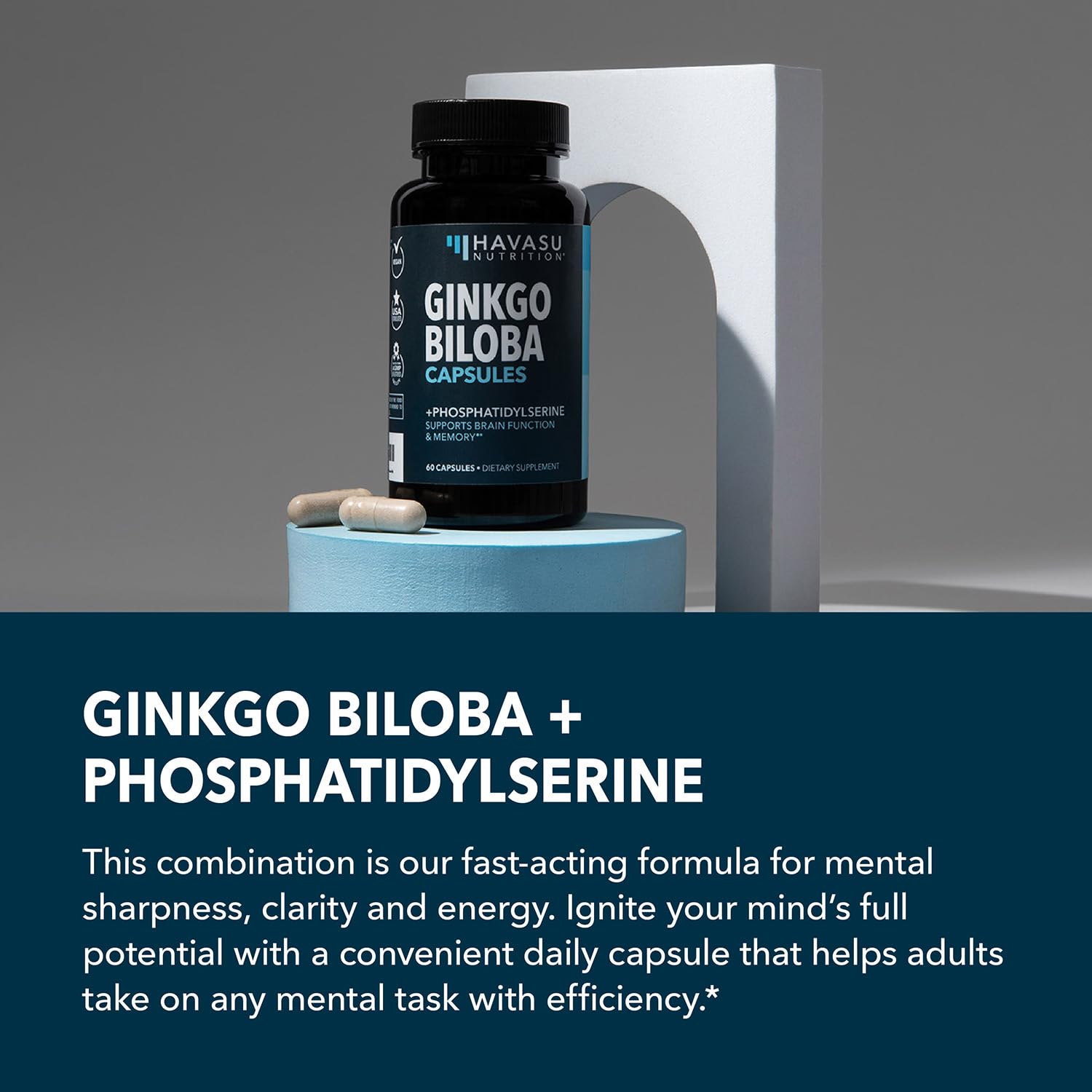 Etiqueta de producto sin transgénicos de HAVASU NUTRITION Ginkgo Biloba.