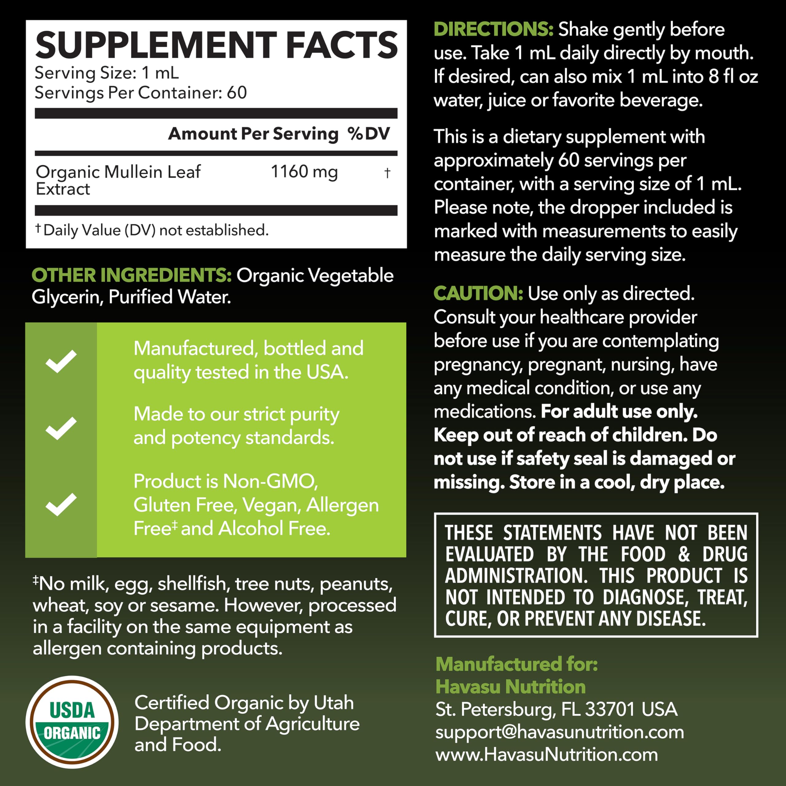 Etiqueta orgánica en frasco HAVASU Nutrition para transparencia de origen.
