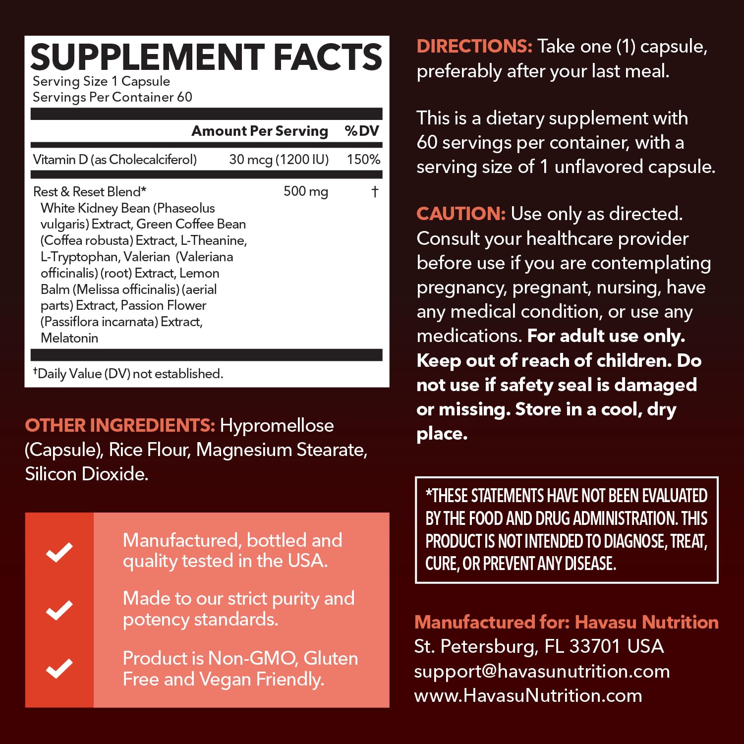 Etiqueta de HAVASU NUTRITION quema grasas nocturna: información útil y clara