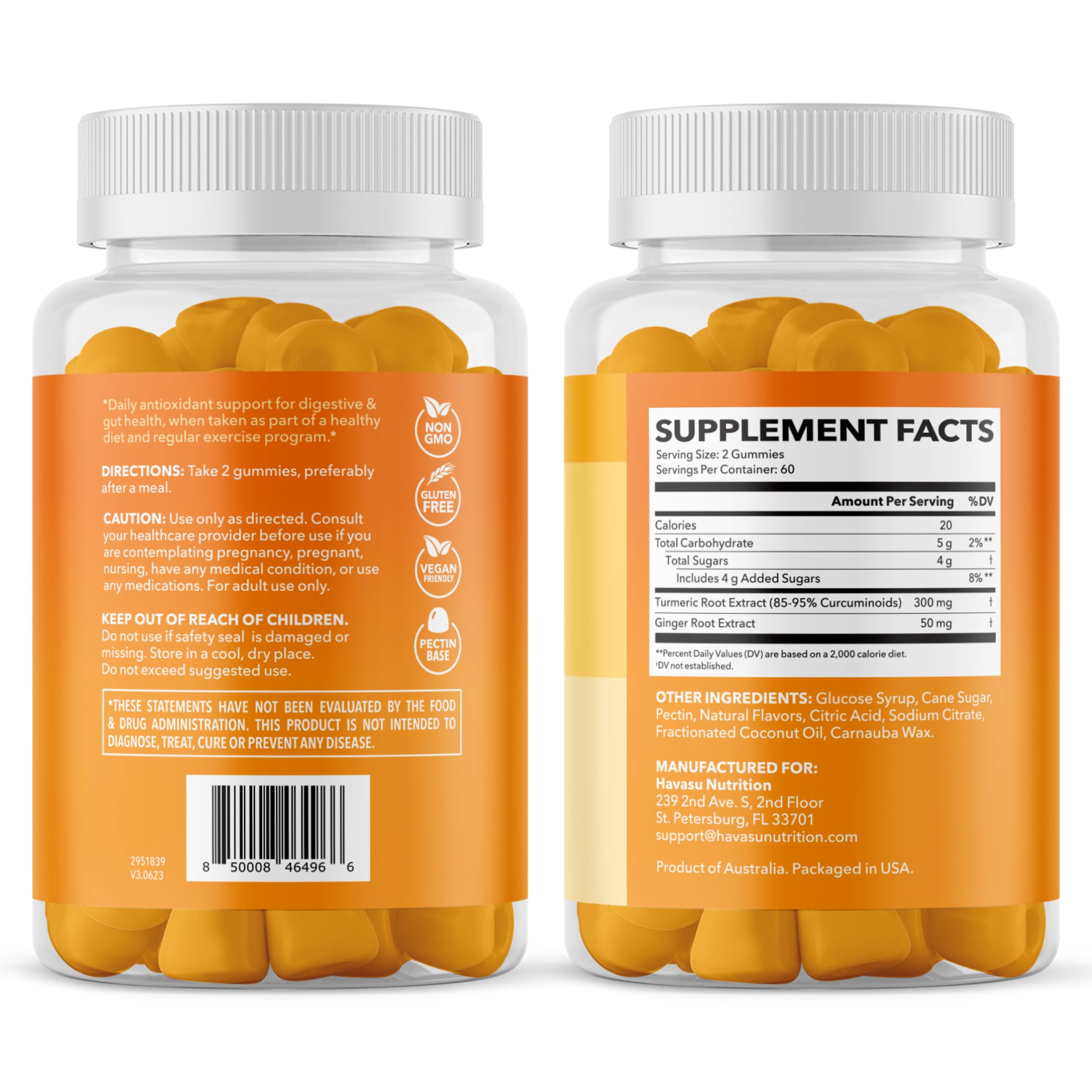 Disfrute diario HAVASU NUTRITION curcuma-jengibre sabor durazno.