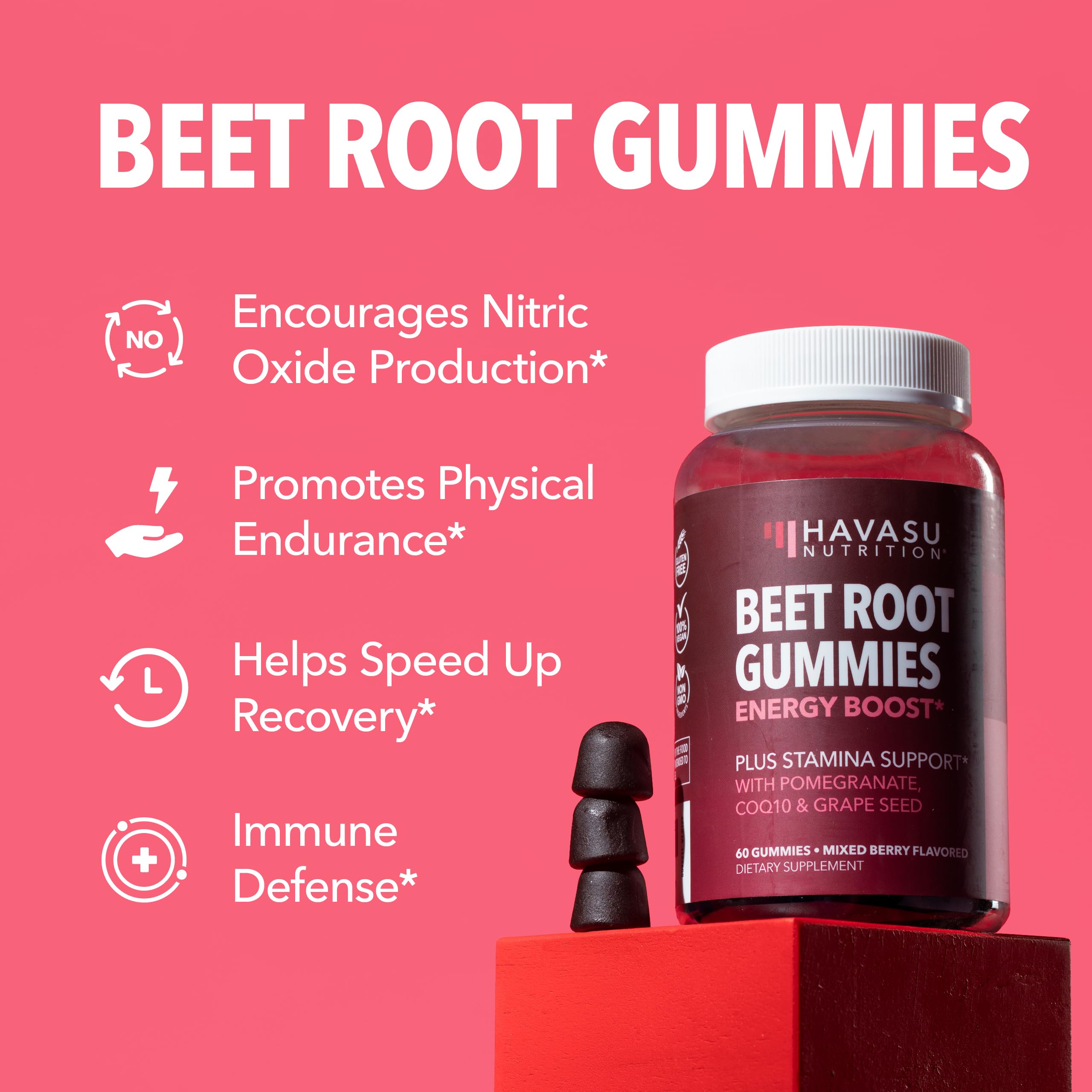 Gomitas HAVASU NUTRITION de remolacha con granada, antioxidantes para uso diario.
