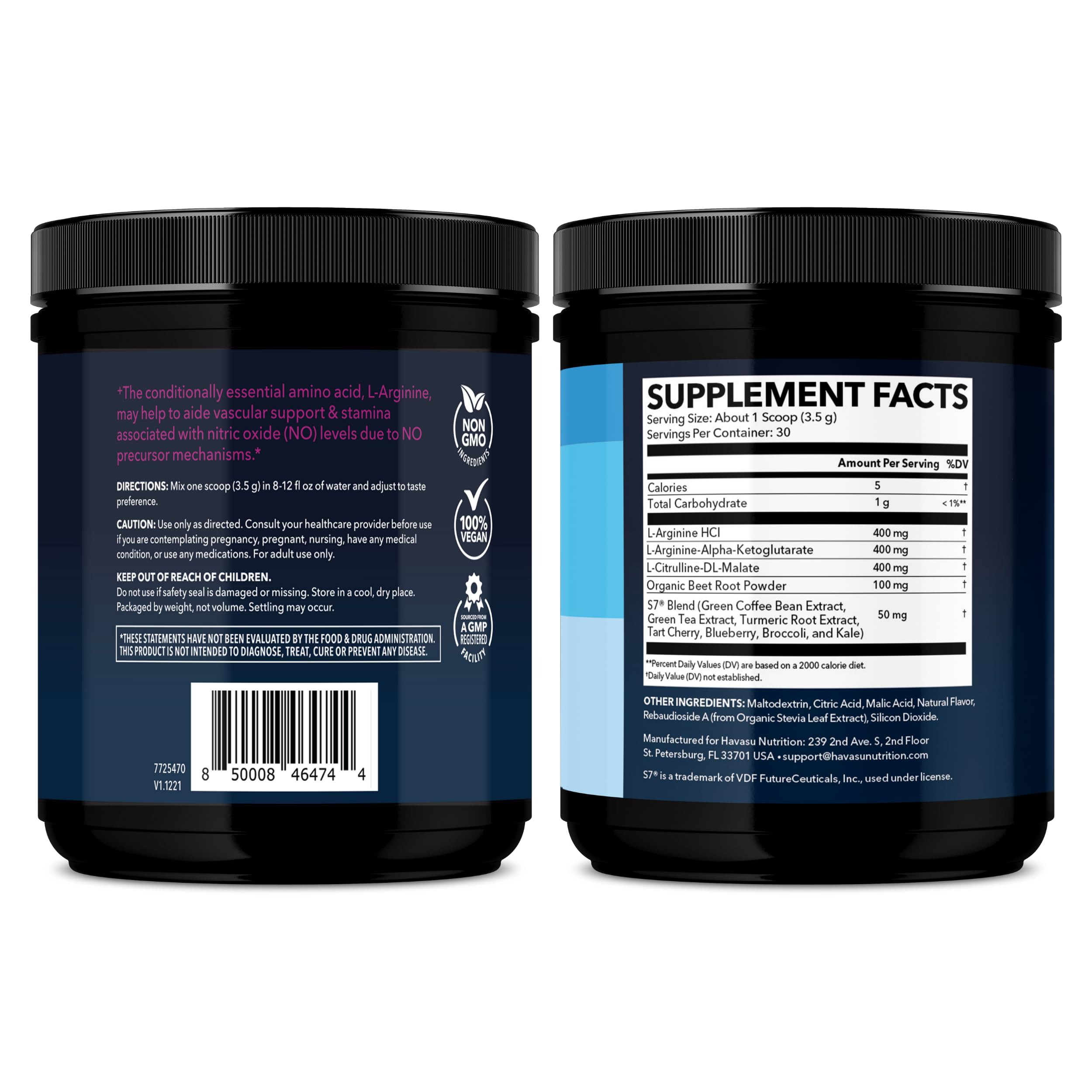 HAVASU NUTRITION L-Arginine en polvo se disuelve fácilmente en agua.