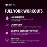HAVASU NUTRITION L-Arginine en polvo lista para mezclar en bebidas post-entrenamiento.