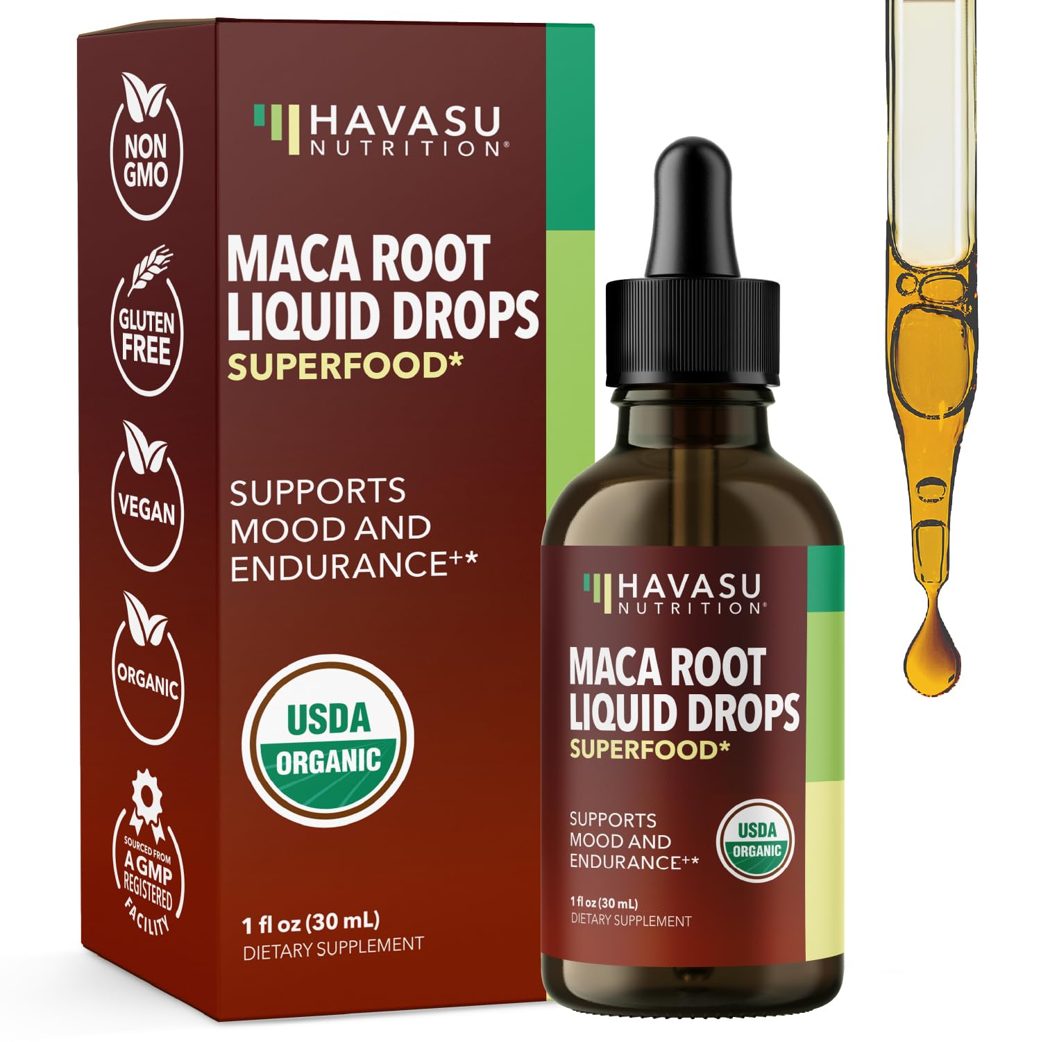  HAVASU NUTRITION maca orgánica, gotas en frasco, para energía diaria.
