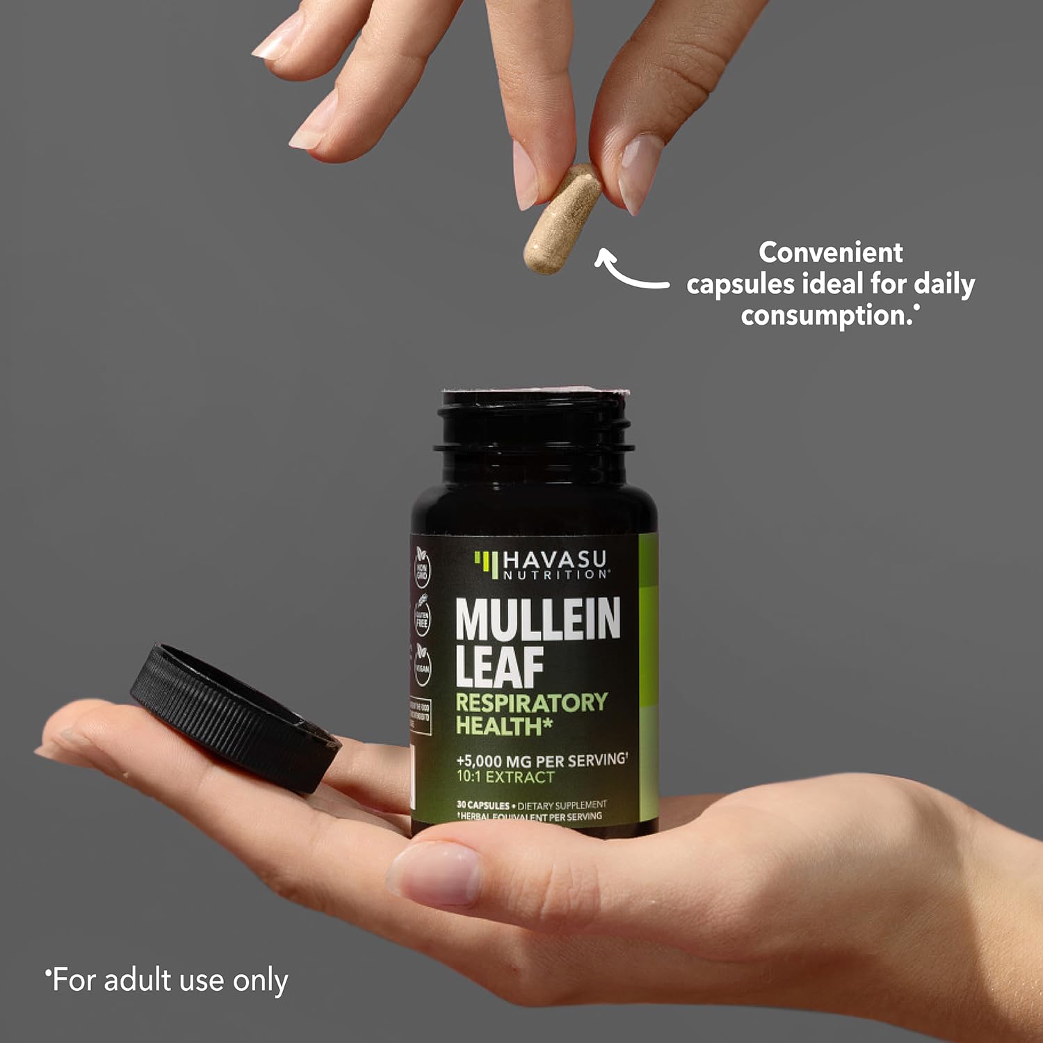 Fórmula vegana de Mullein Leaf Capsules para dietas diversas.