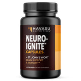 NeuroIGNITE de HAVASU NUTRITION, botella visible, apoyo al enfoque mental en tareas diarias.