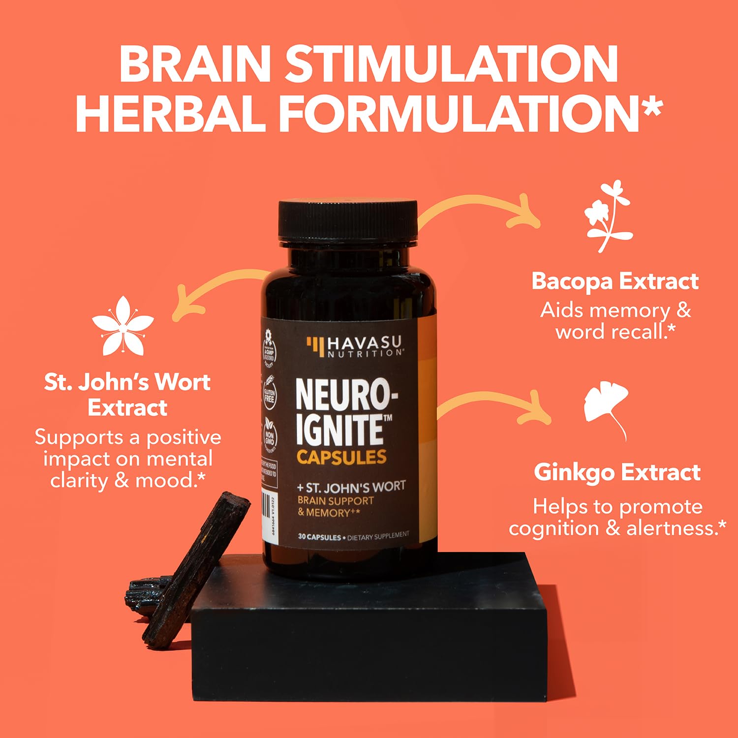 Etiqueta de NeuroIGNITE en botella, diseño claro para uso diario.