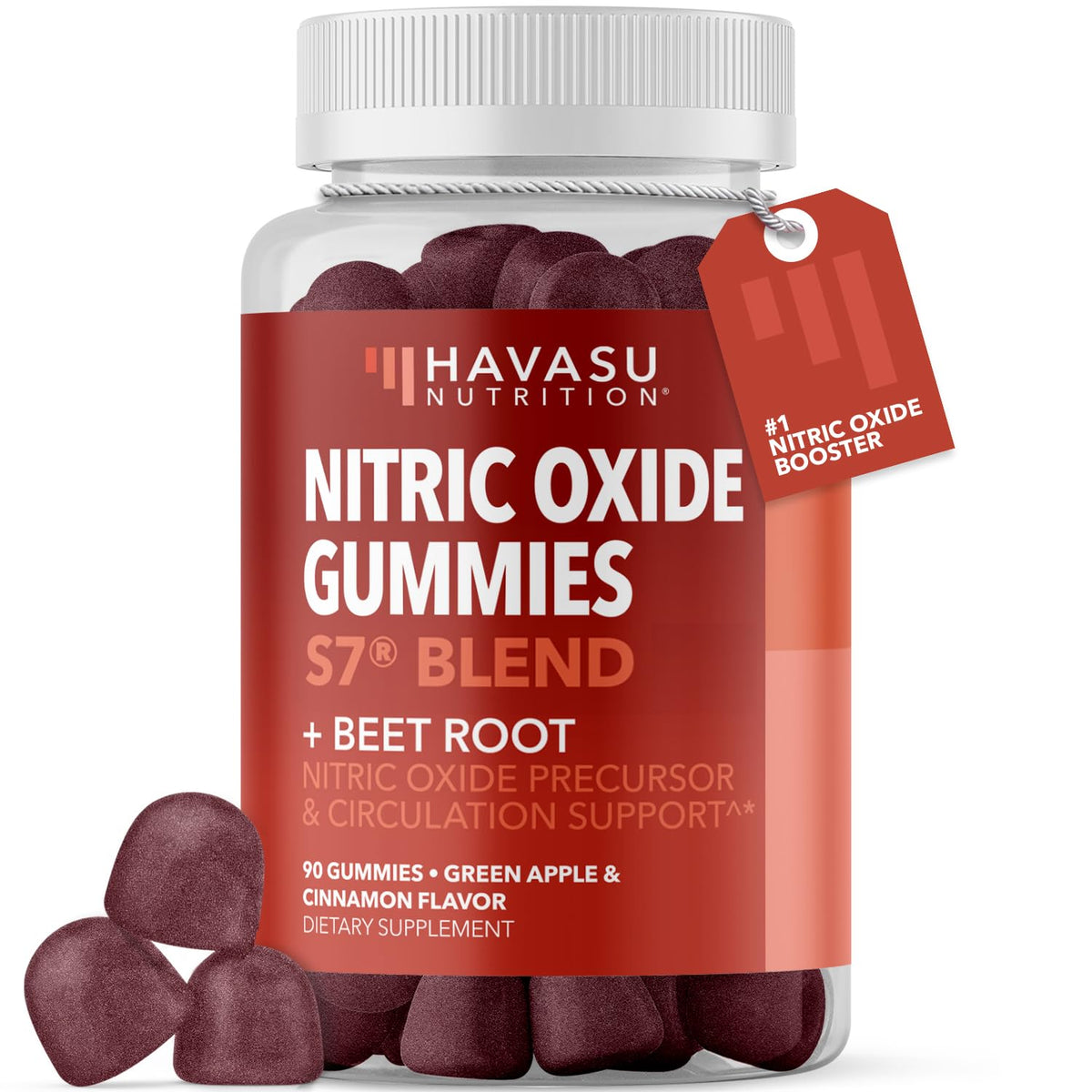 Gominolas de HAVASU NUTRITION con óxido nítrico en lata frontal, para energía diaria.