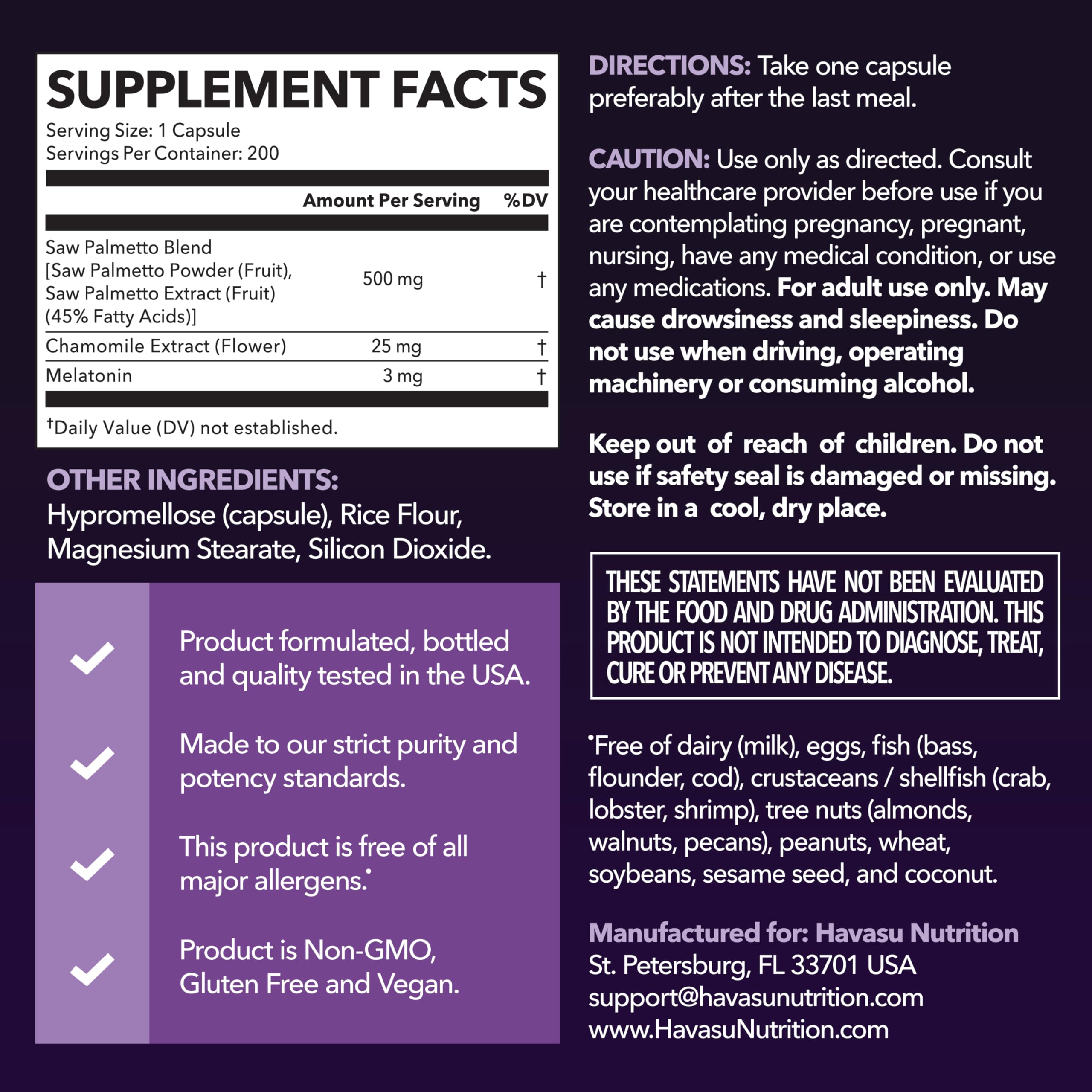 HAVASU Nutrition Palmetto PM cápsulas en primer plano para uso nocturno