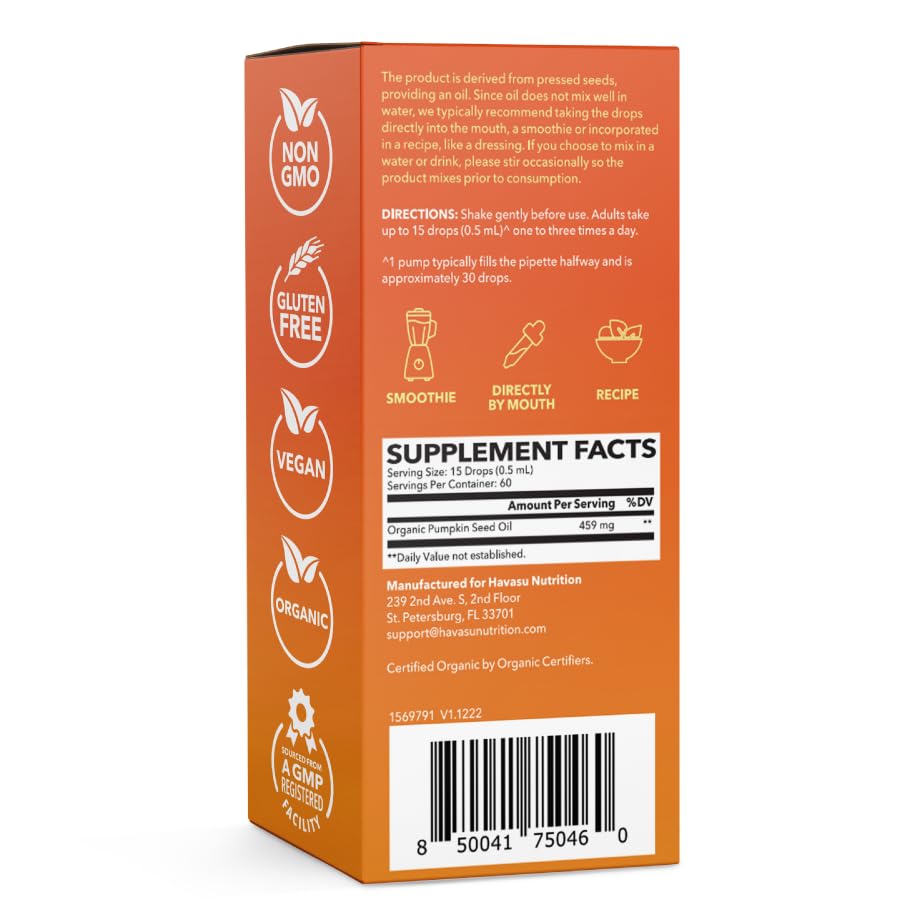 HAVASU NUTRITION Pumpkin Seed Oil, apoyo para cabello y piel.
