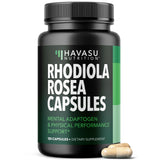 Producto HAVASU Rhodiola Rosea, cápsulas en bote para energía sostenida y enfoque diario.