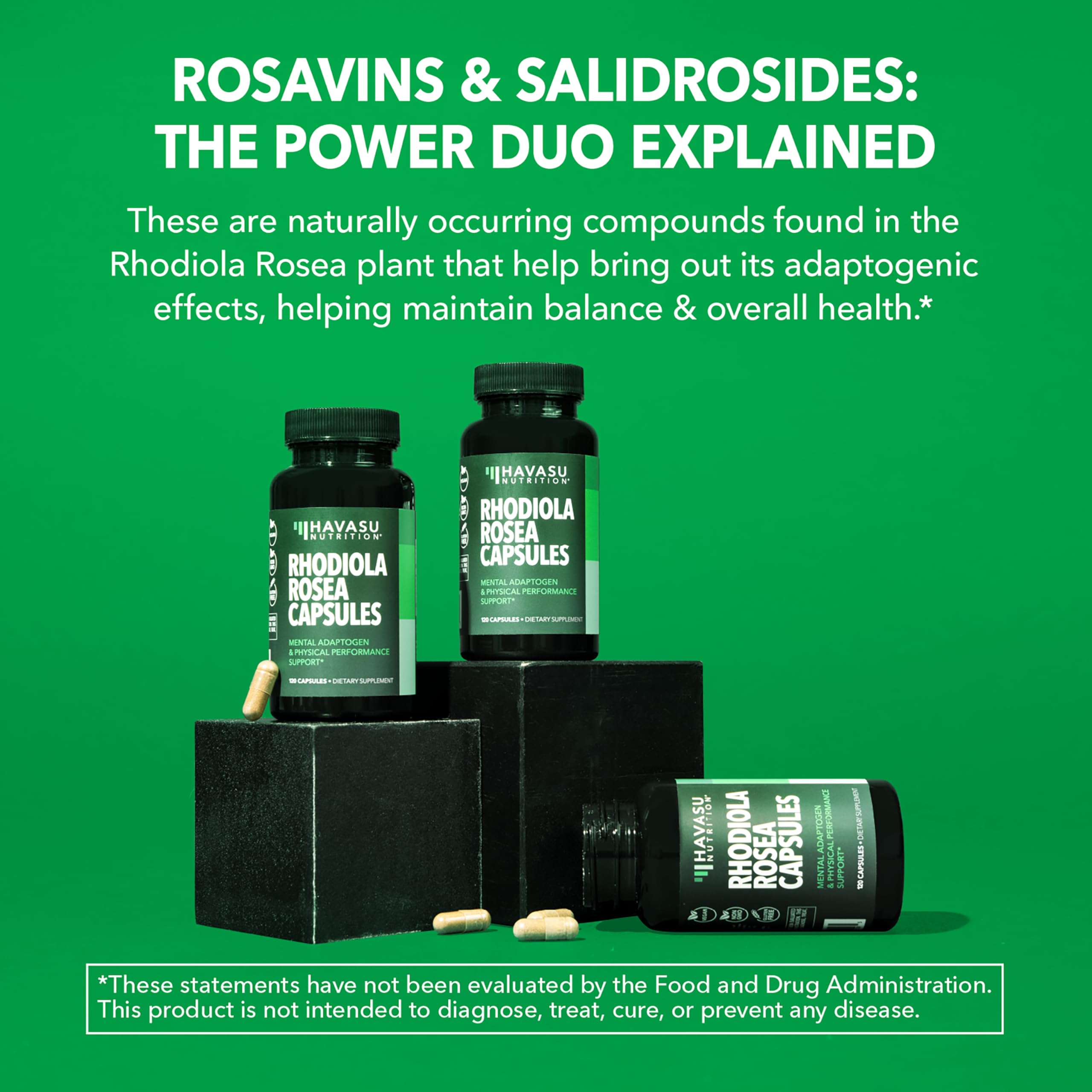 Ingredientes clave estandarizados de HAVASU Rhodiola para claridad cognitiva.