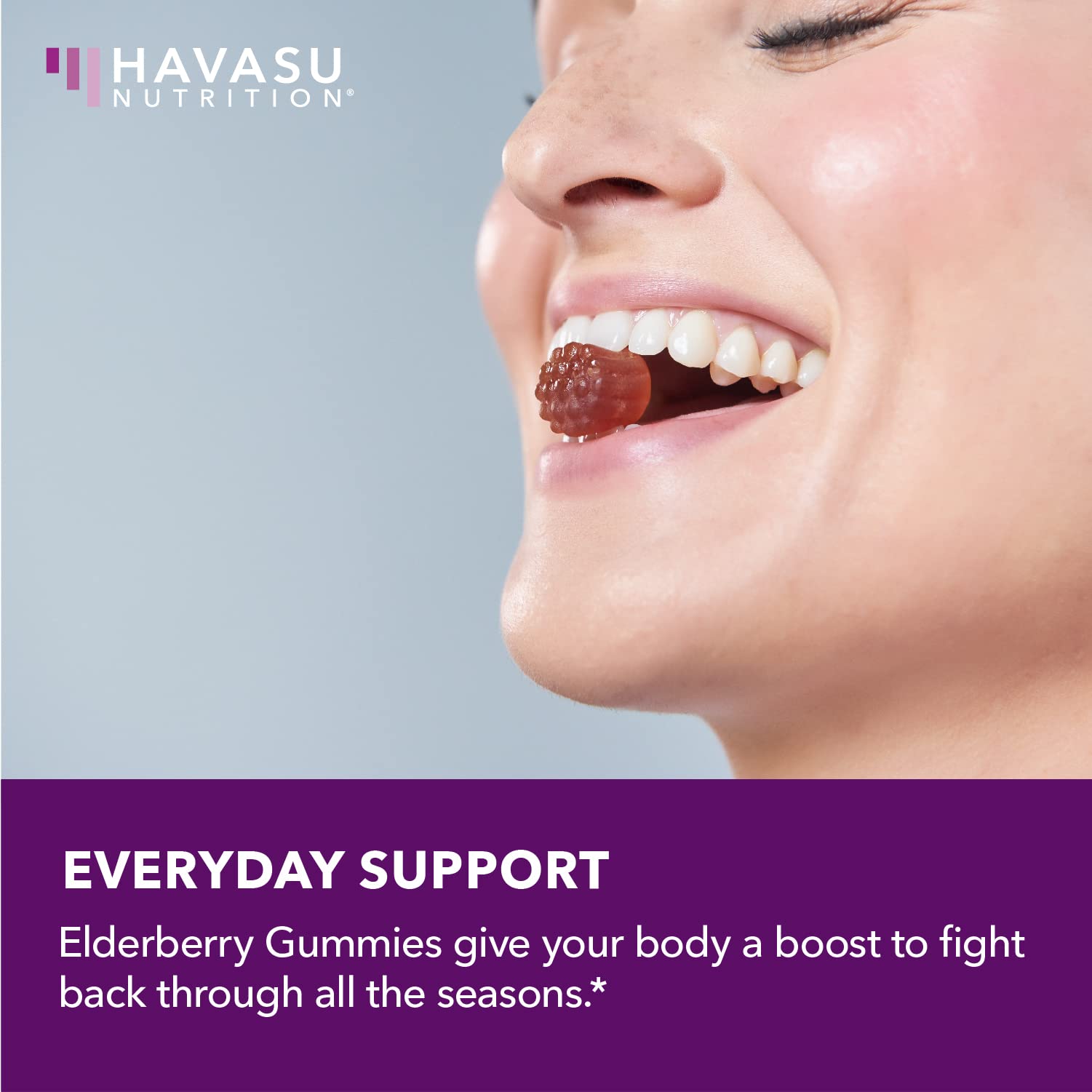 HAVASU NUTRITION Sambucus Gominolas: mano sosteniendo gominolas para consumo práctico