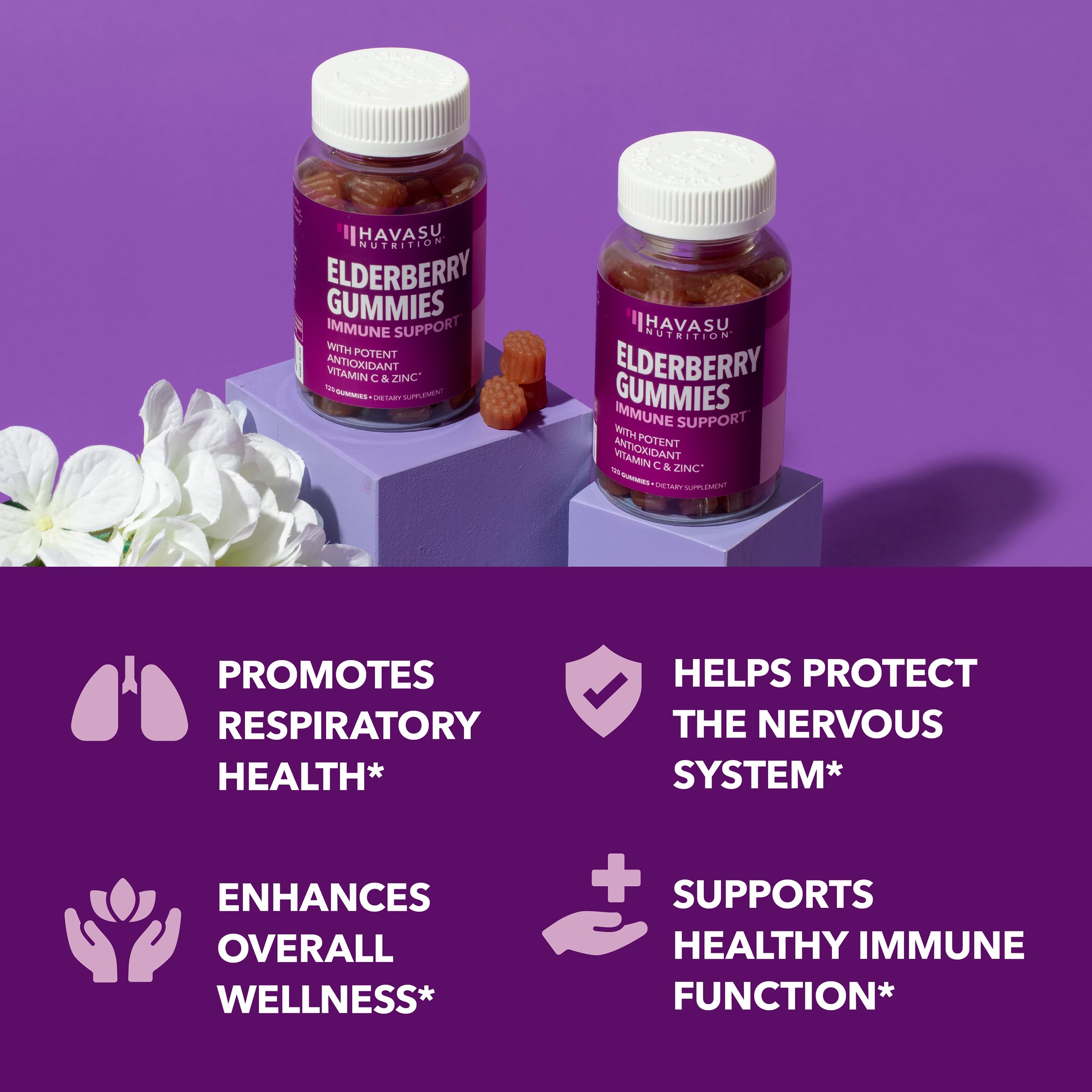 HAVASU NUTRITION Sambucus Gominolas: etiqueta destaca vitamina C y zinc para defensa diaria