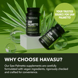 Cápsulas de Havasu Saw Palmetto alineadas para función urinaria suave.