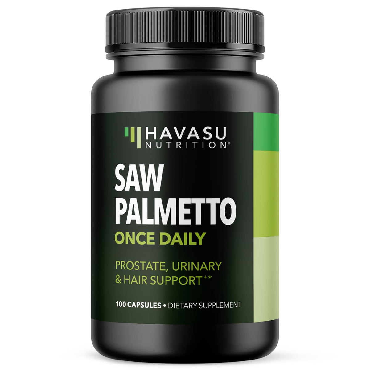 Havasu Nutrition Saw Palmetto cápsulas, botella en primer plano, posible apoyo a la salud prostática.