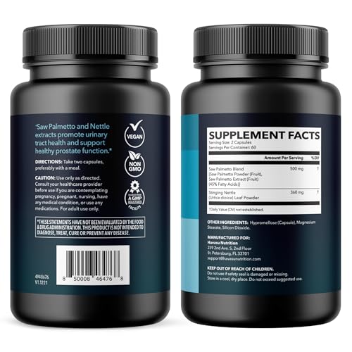 Empaque destacado HAVASU NUTRITION Saw Palmetto Ortiga, opción vegana para estilo de vida.