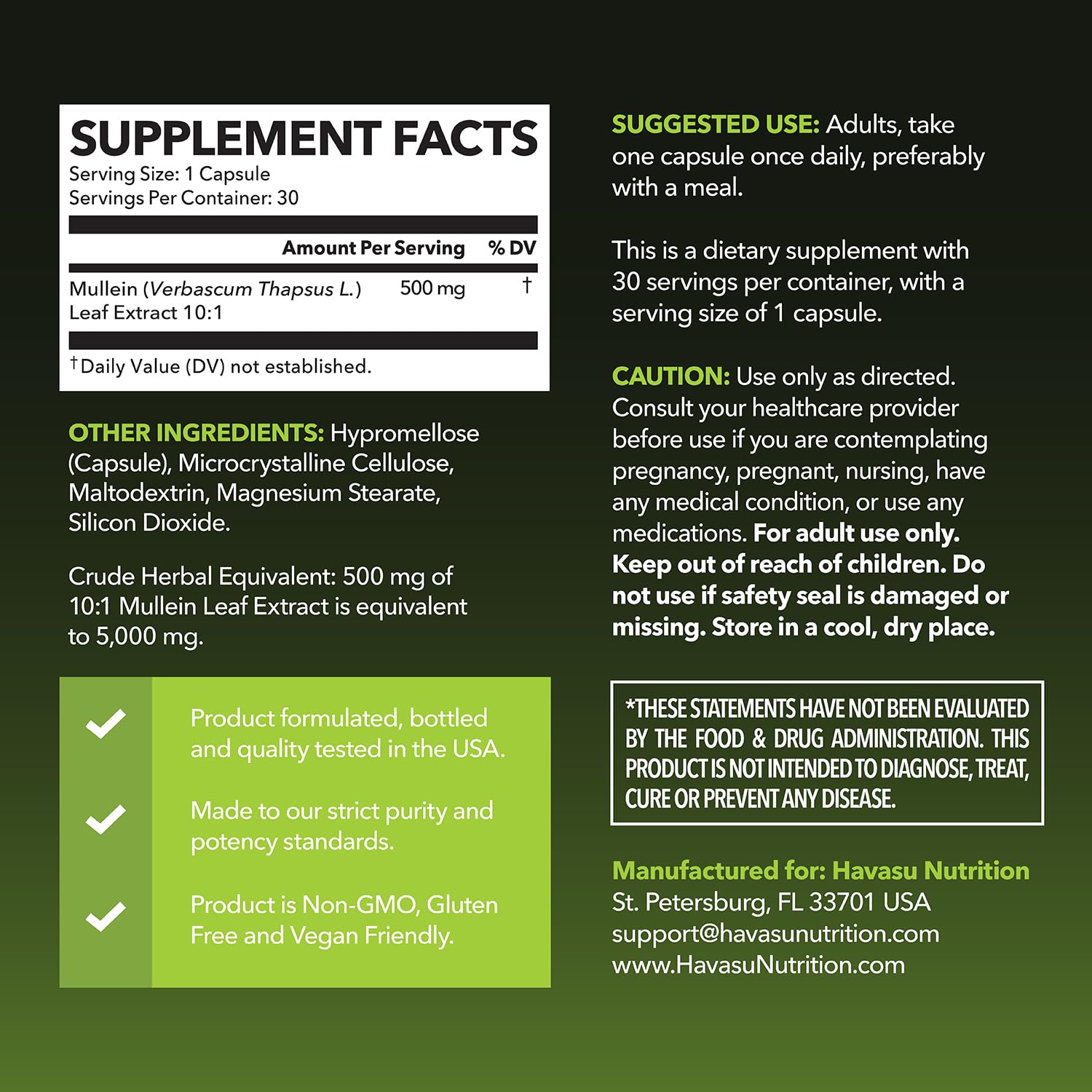 HAVASU NUTRITION Verbasco cápsulas uso diario para respiración cómoda